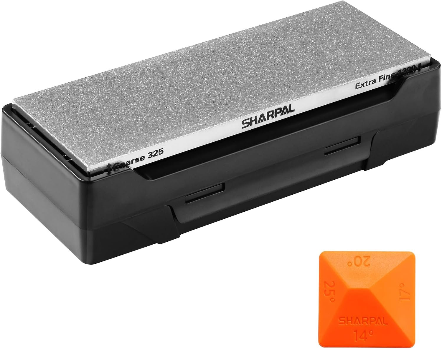 SHARPAL 162N Double-sided Diamond Sharpening Stone, 8 in. x 3 in. | Coarse 325 / Extra Fine 1200 Grit, Storage Case with NonSlip Base, Angle Guide, Knife Sharpener