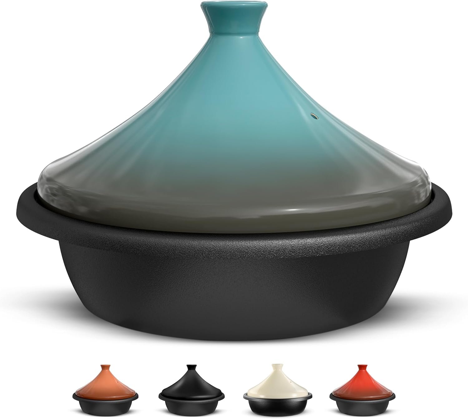 KooK Moroccan Tagine, Enameled Cast Iron Cooking Pot, Tajine with Ceramic Cone-Shaped Closed Lid, 3.3 QT, (Stone Blue)