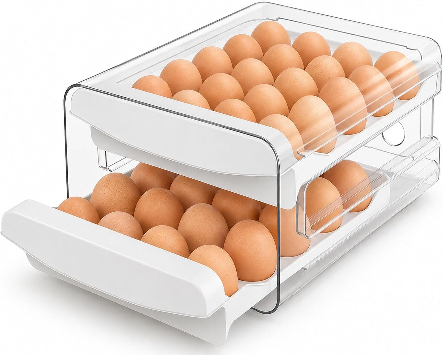 Egg Holder for Fridge, 40-Egg Refrigerator Organizer with Drawers | Egg storage for refrigerator, clear egg container, 2-tier egg tray for fridge, stackable lid, BPA-free PET and PP, hand wash.