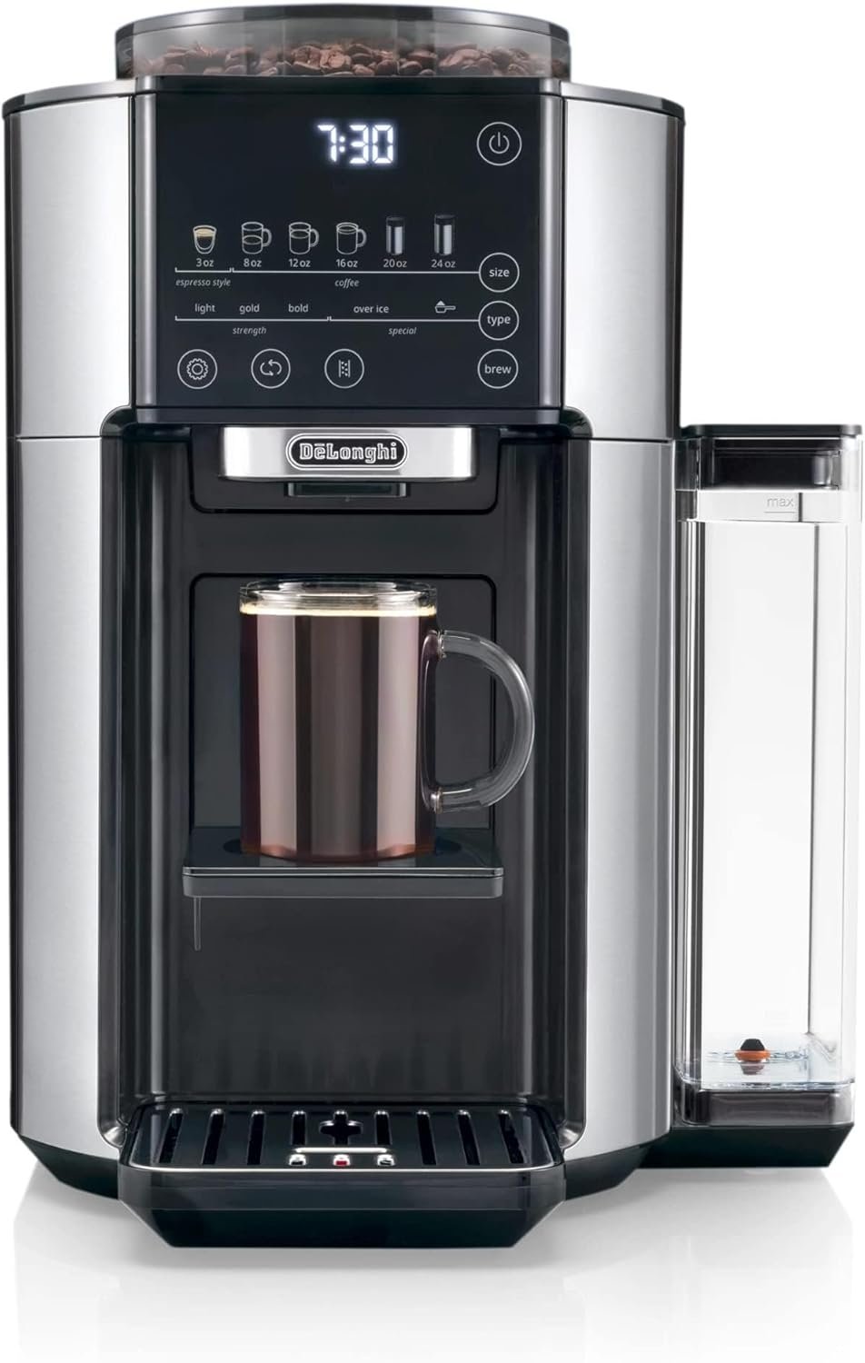De’Longhi TrueBrew Drip Coffee Maker, Grinder, 8 to 24 oz, Built-In Grinder | #1 Worldwide Espresso Machine Maker, Built-in Grinder, 5 Brew Styles, 6 Brew Sizes, One-Touch Simplicity
