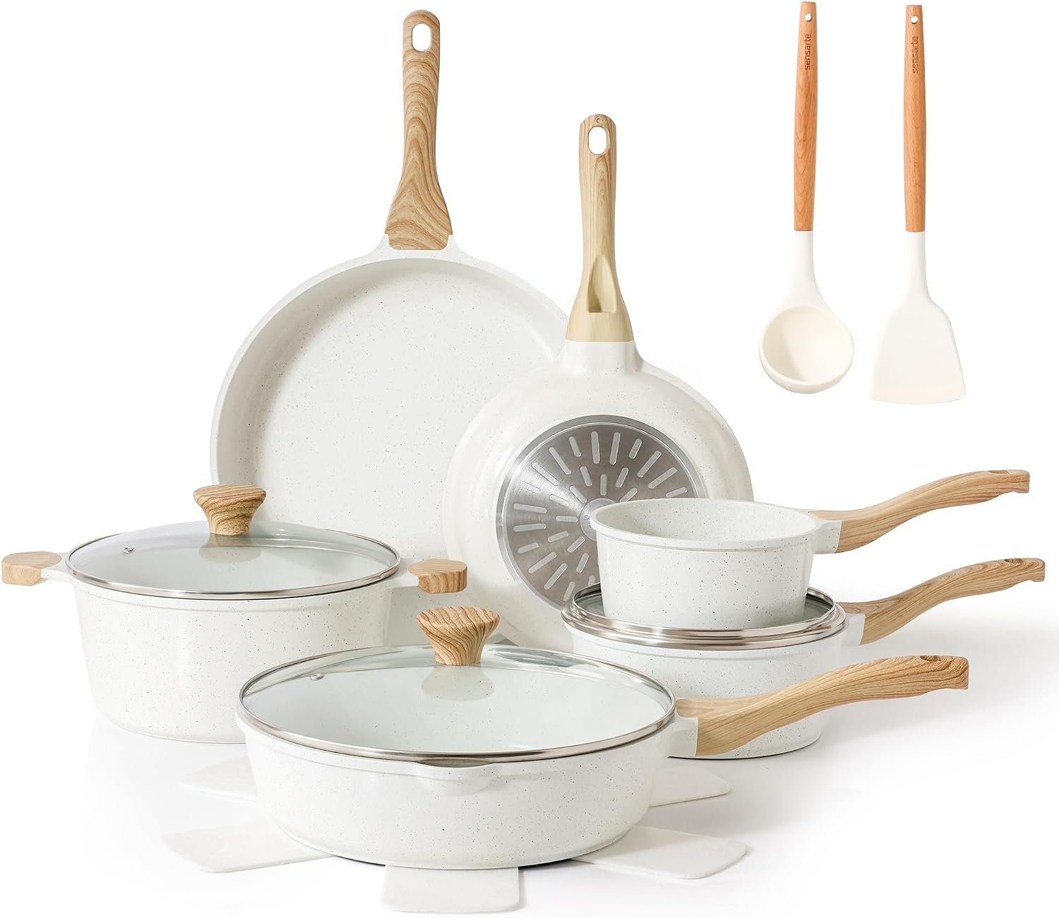 SENSARTE 16Pcs Ceramic Cookware Set Non toxic, Pots and Pans Set Non Stick | Induction Compatible, Even Heating, Durable, Easy to Clean, PFAS/PFOA Free, Healthy Kitchen Cooking Set, Stay-Cool Handles