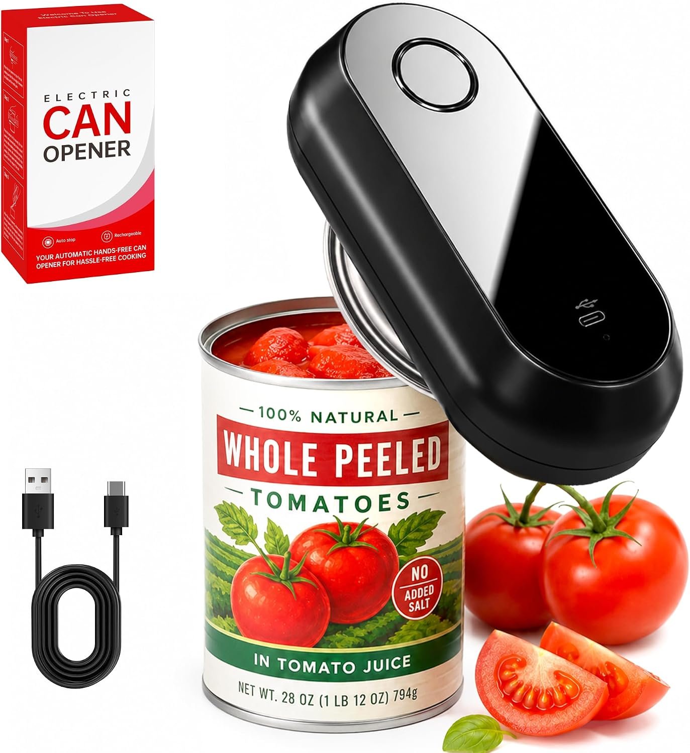 Electric Can Opener for Seniors, Smooth Edge Kitchen Gadgets | Automatic One Touch Side Cut Can Opener, Rechargeable Cordless Hands Free kitchen Essentials
