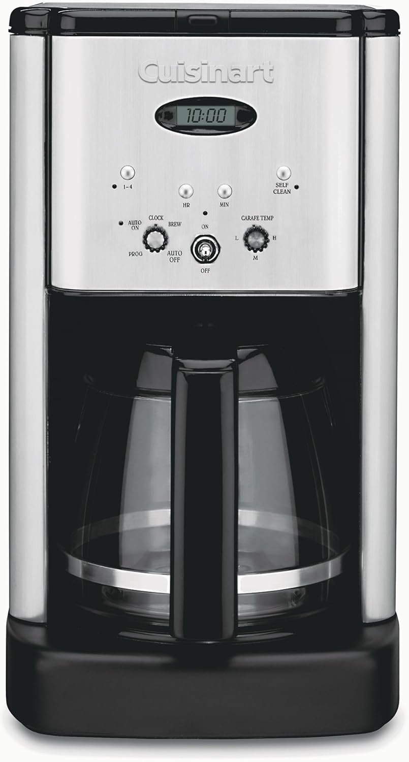 Cuisinart DCC-1200P1 Brew Central 12-Cup Programmable Coffeemaker Coffee Maker, Carafe, Brushed Chrome | Brew Central coffee machine & coffee pot with 1-4 cup settings, auto-off & built-in charcoal water filter, DCC-1200P1