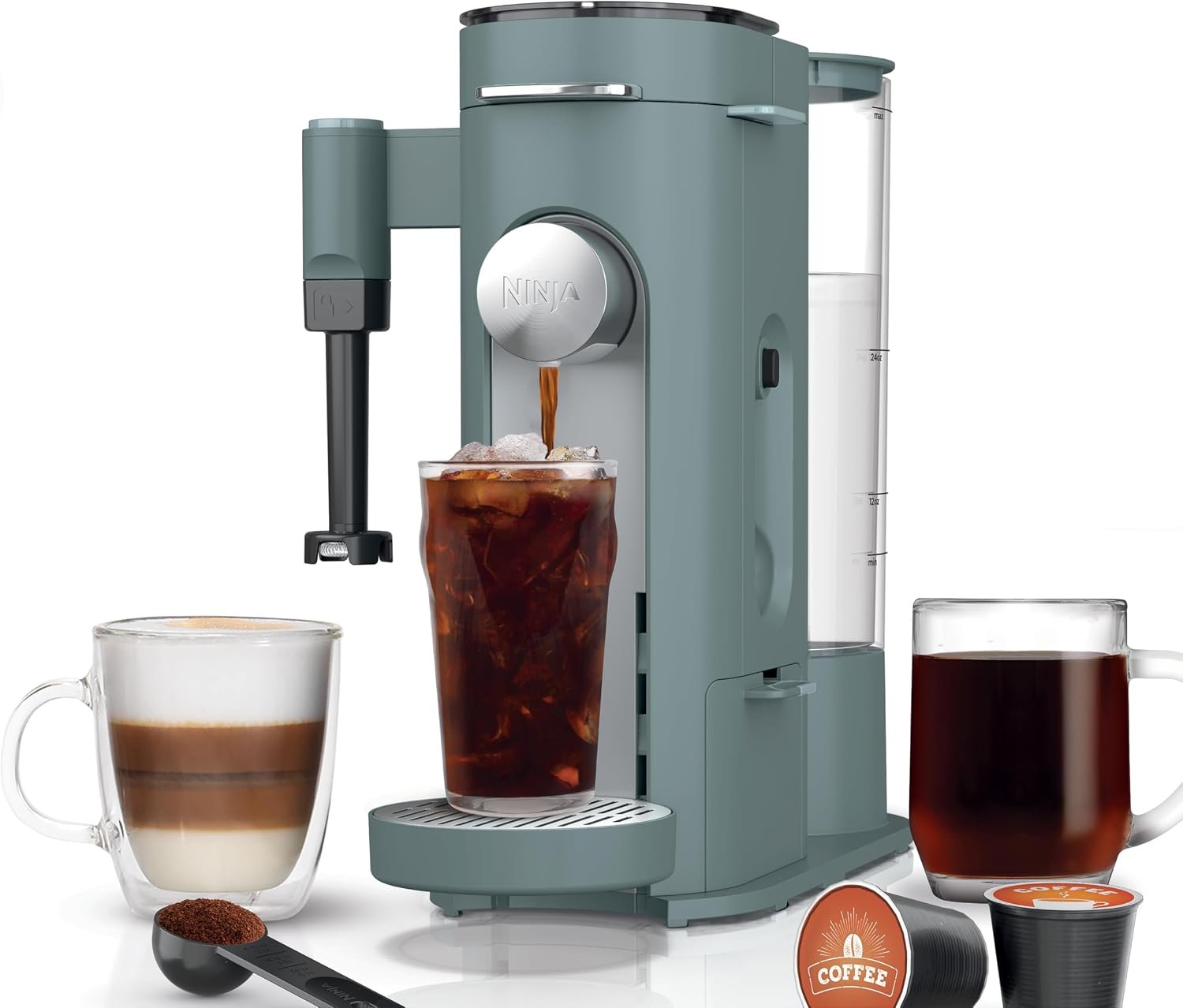Ninja Pods & Grounds Coffee Maker, K-Cup Compatible, Sage Green, PB051SG | Built-In Milk Frother, 6-oz. Cup to 24-oz. Travel Mug Sizes, Iced Coffee Maker, 1550 watts