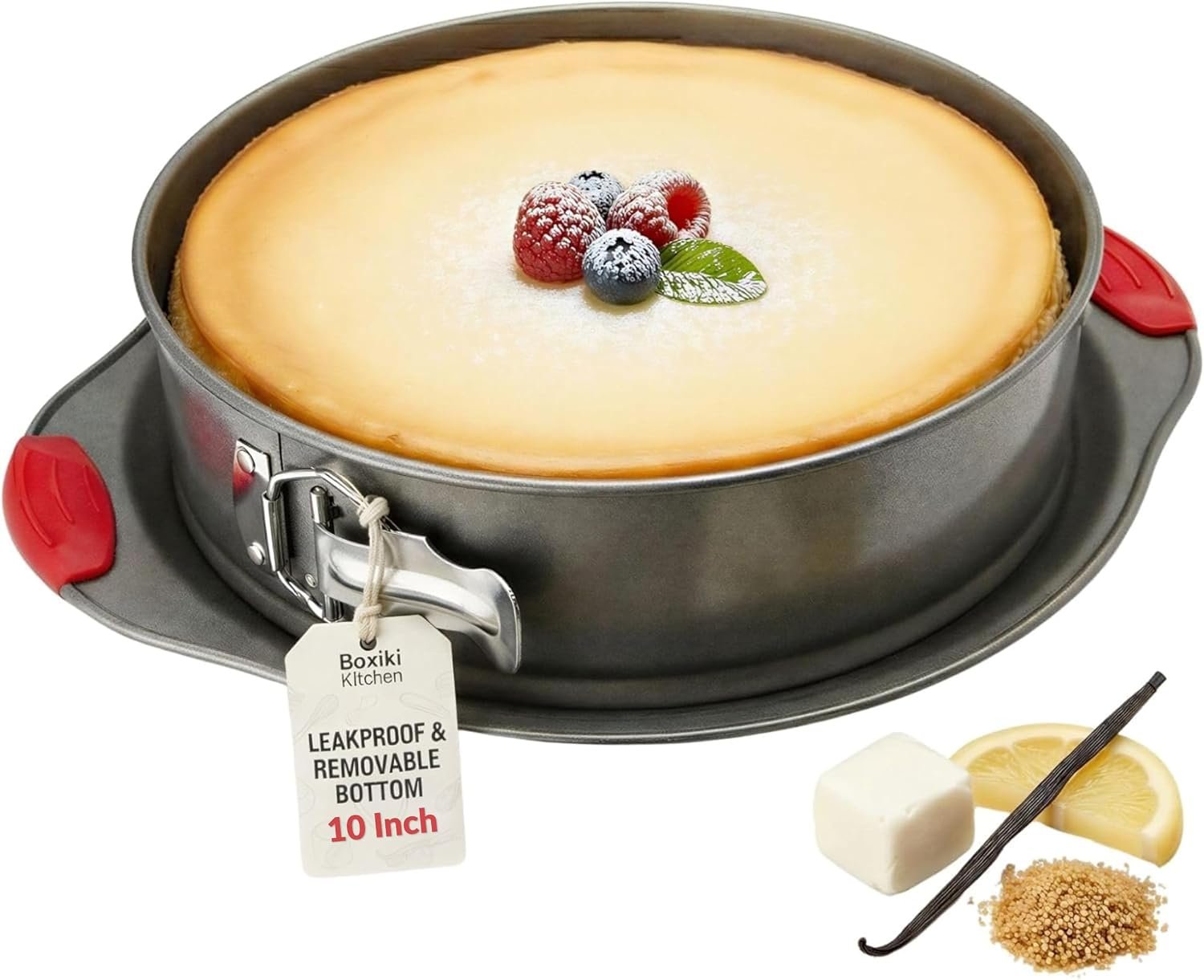 10 Inch Nonstick Springform Pan, Professional Spring Form and Cheesecake Baking Mold, Leakproof Cake Pan with Silicone Handles