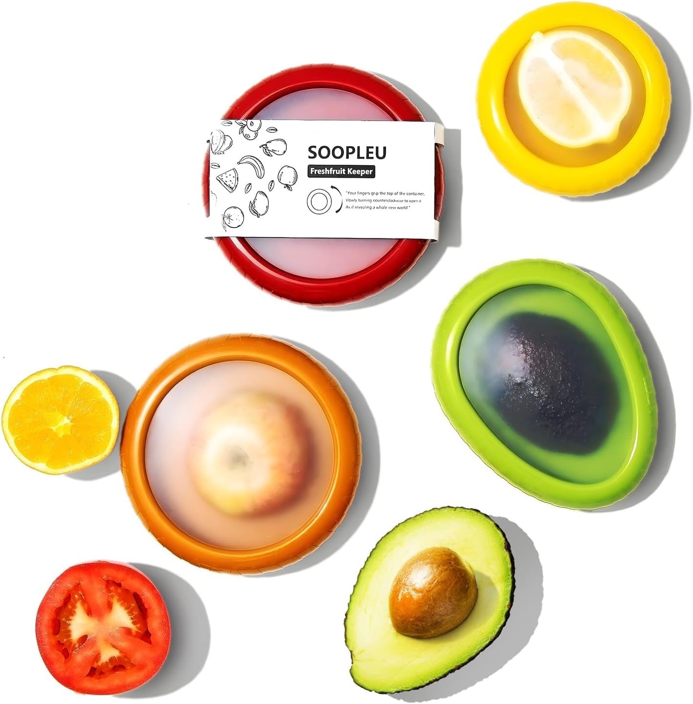 Avocado Saver & Onion Storage, 4Pcs Silicone Fresh Produce Holder | Keep avocados fresh! 4Pcs silicone holder for tomato, lemons, garlic & produce. Ideal fridge fruit vegetable containers.