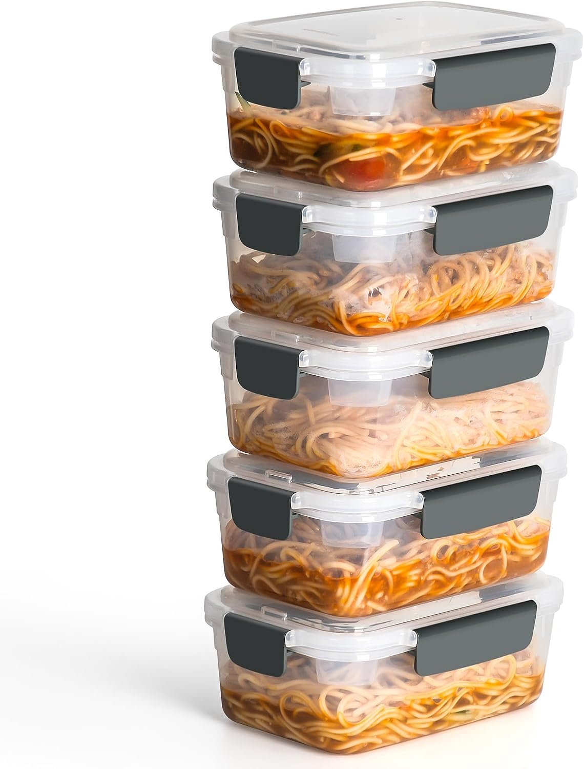 YORY 5cup Plastic Food Storage Containers With Lids For Lunch Meal Prep,5pk | BPA free,Stackable and Nestable,Snaplock Lid ,Freezer Dishwasher Microwave Safe