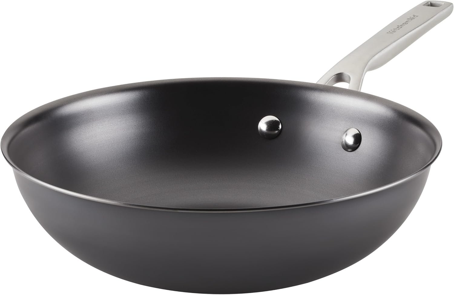 KitchenAid NITRO Carbon Steel Wok, 10-Inch Nitrided Carbon Steel Pan, Stir Fry Pan, Gray