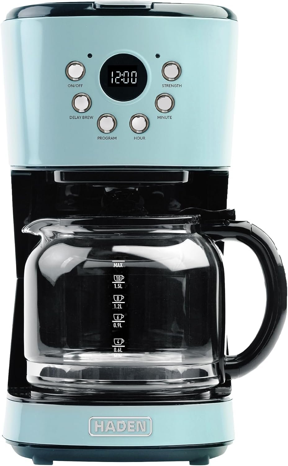 HADEN Coffee Machine, 12 Cup Programmable Drip Coffee Maker | with Auto Shut-Off Function and Reusable Washable Water Filter, Turquoise & Chrome