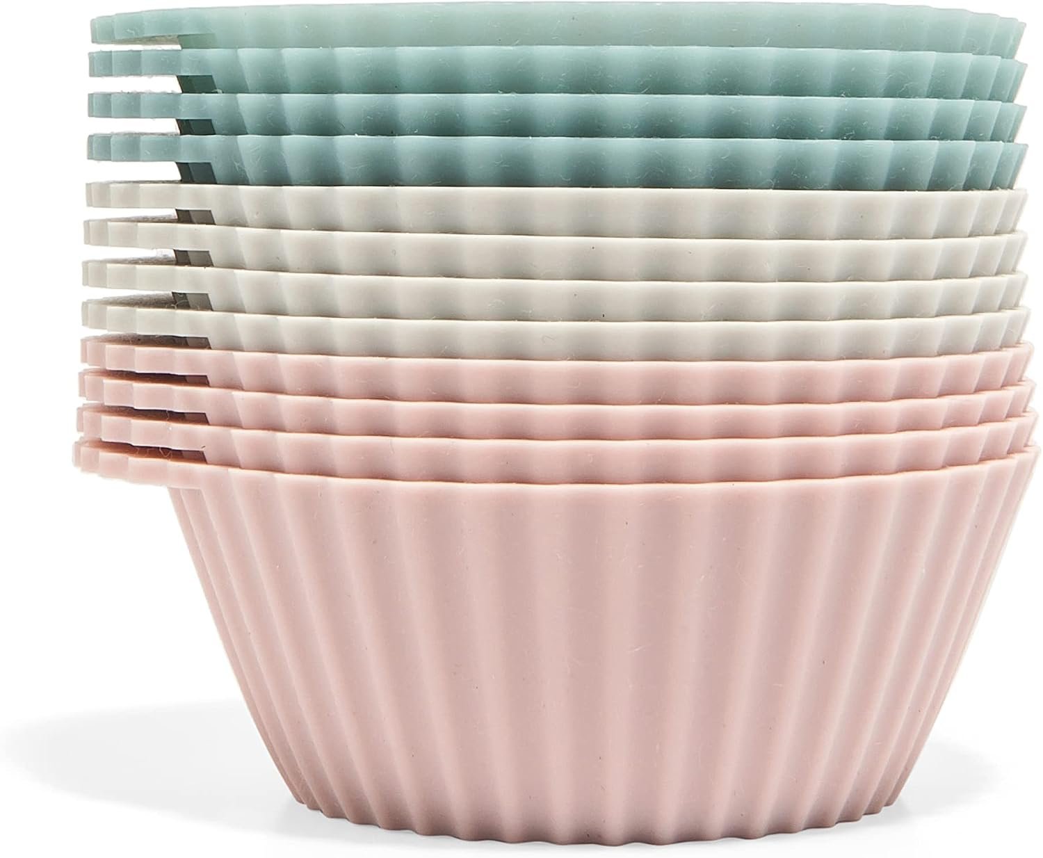 Reusable Silicone Baking Cups Silicone Muffin Liners for Cupcakes, BPA Free, 12 Pack, Regular, Pink Gray Blue