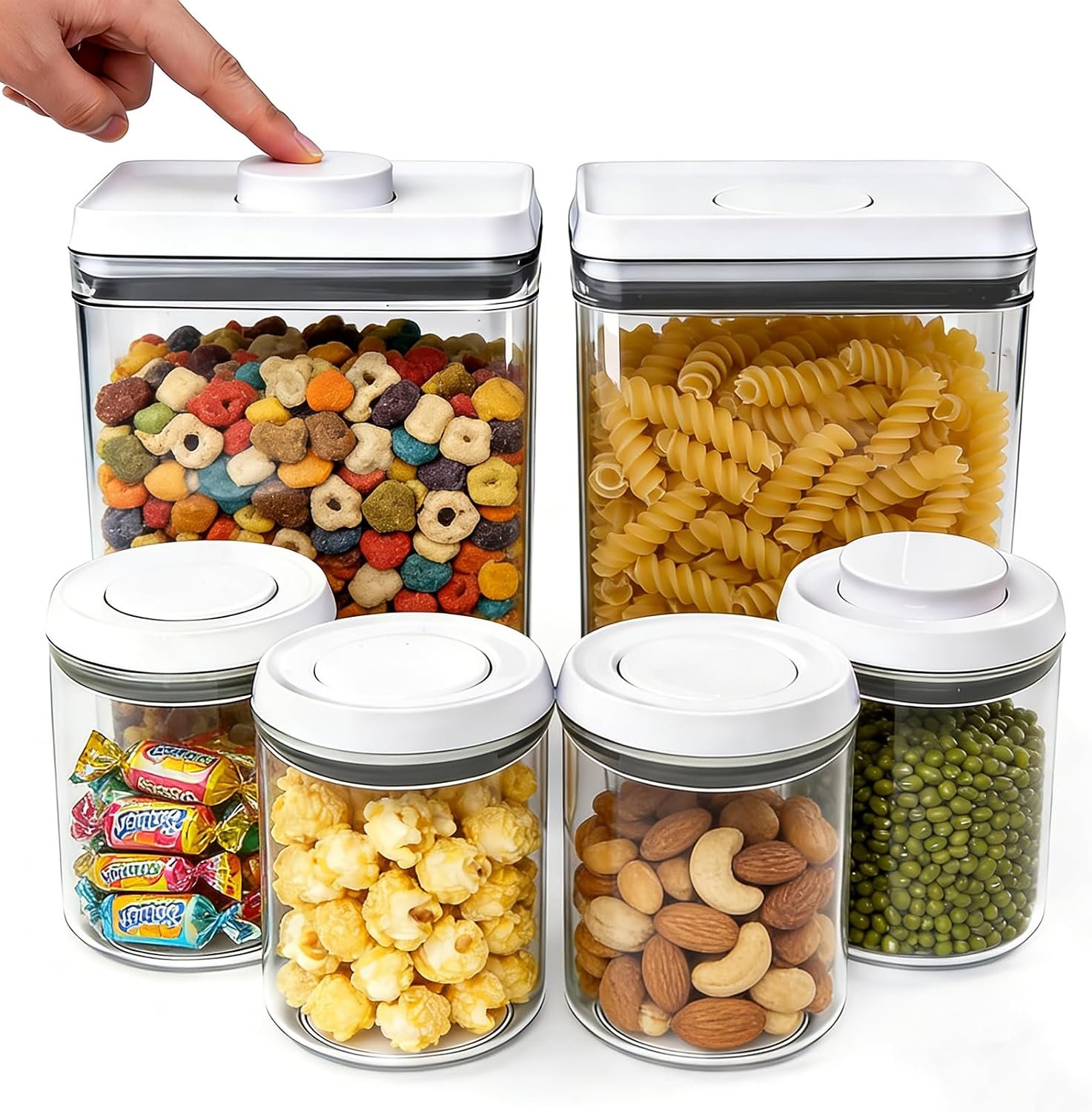 Airtight Pop Top Food Storage Container Sets with Lids 6Pcs Round Rectangle Pop Containers for Kitchen Pantry Organization BPA-Free Stackable Kitchen Storage for Cereal Flour Sugar 0.6qt *4, 3.6qt *2