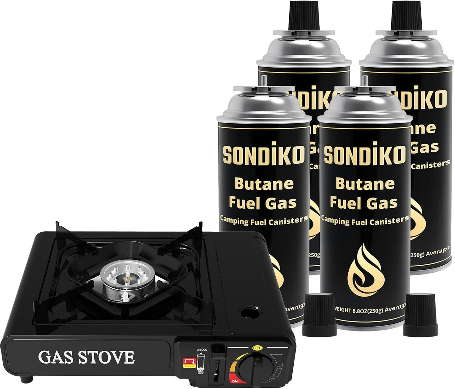 Sondiko Camping Stove with 4 Butane Canister for Outdoor Camping, Picnic | Portable Camping Stove with Butane Gas, Butane Fuel Tanks for Stove, Butane Fuel Canister-Explosion Proof – RVR System