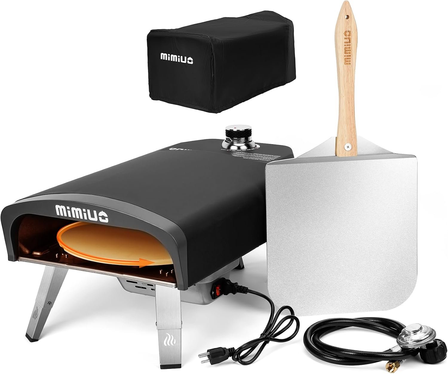 Mimiuo Auto-Rotating Gas Pizza Oven Outdoor 39Lbs, 60S Bake, w/Stone | Heavy Duty, Complete Baking Tool (Automatic Spinning System, Stone, Peel & Cover), Easy Operation