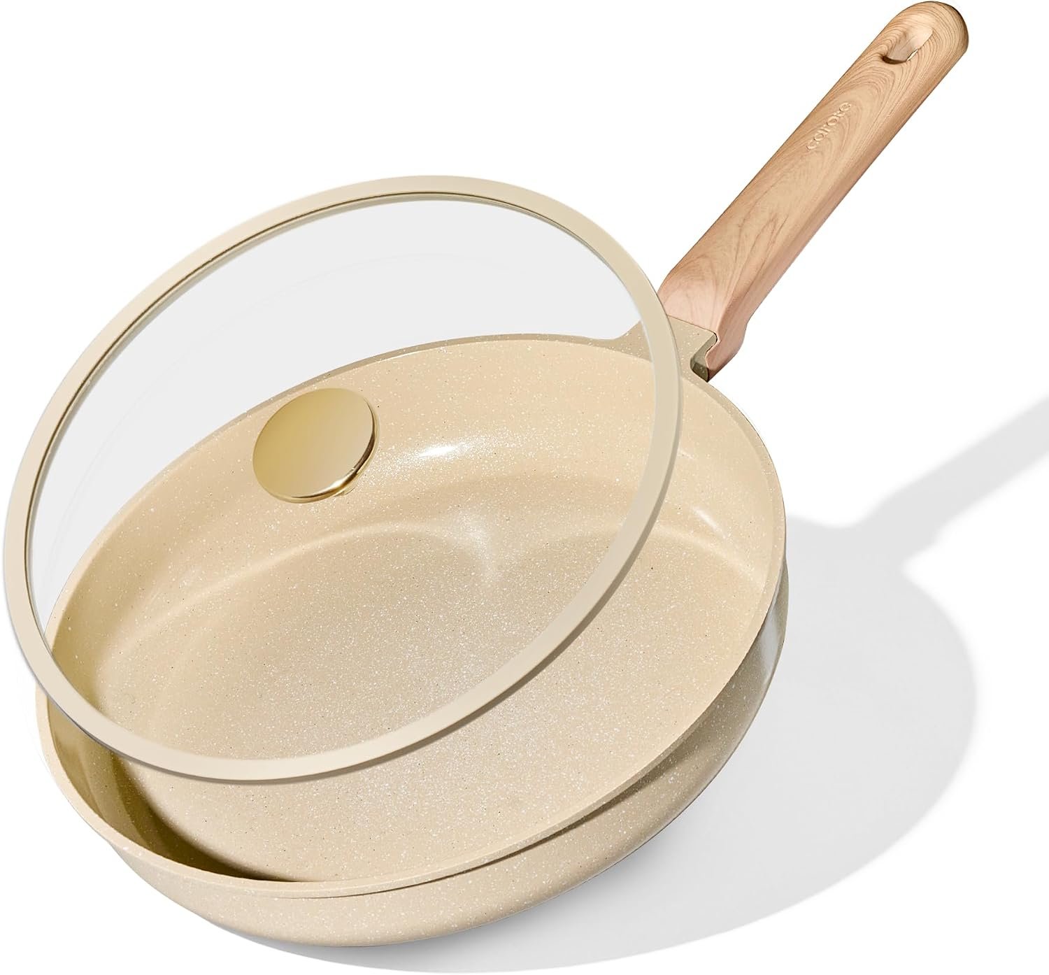 CAROTE 10 Inch Ceramic Nonstick Frying Pan with Glass Lid | Kitchen Non-Toxic PTFE & PFOA Free Skillet, Compatible with Induction, Gas Cooktops, Easy to Clean