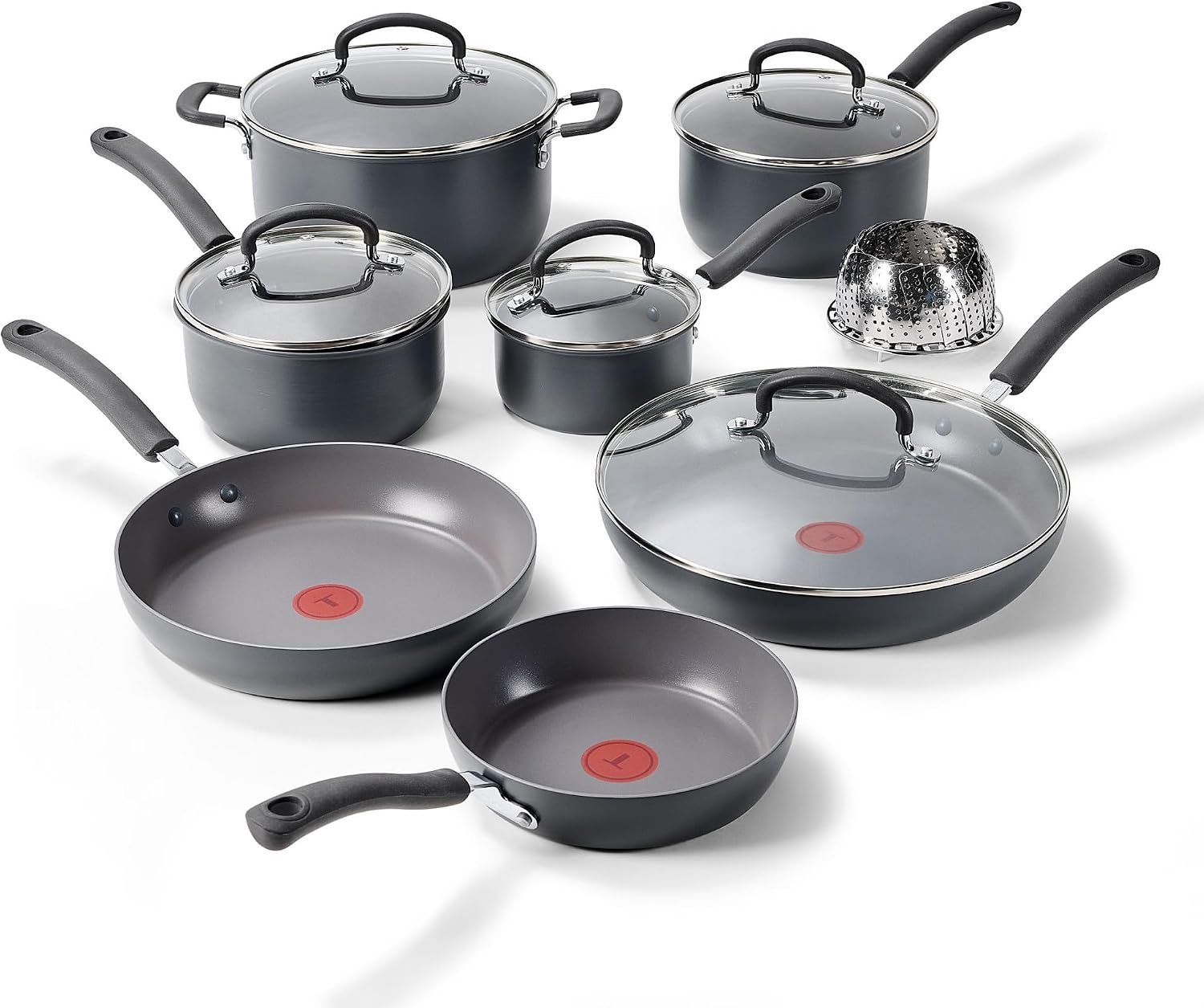 T-Fal Ultimate Hard Anodized Nonstick Cookware Set, 13-Piece Pots and Pans | Titanium nonstick coating, Thermo-Spot heat indicator, Oven safe to 400°F, Dishwasher safe, Utensils included