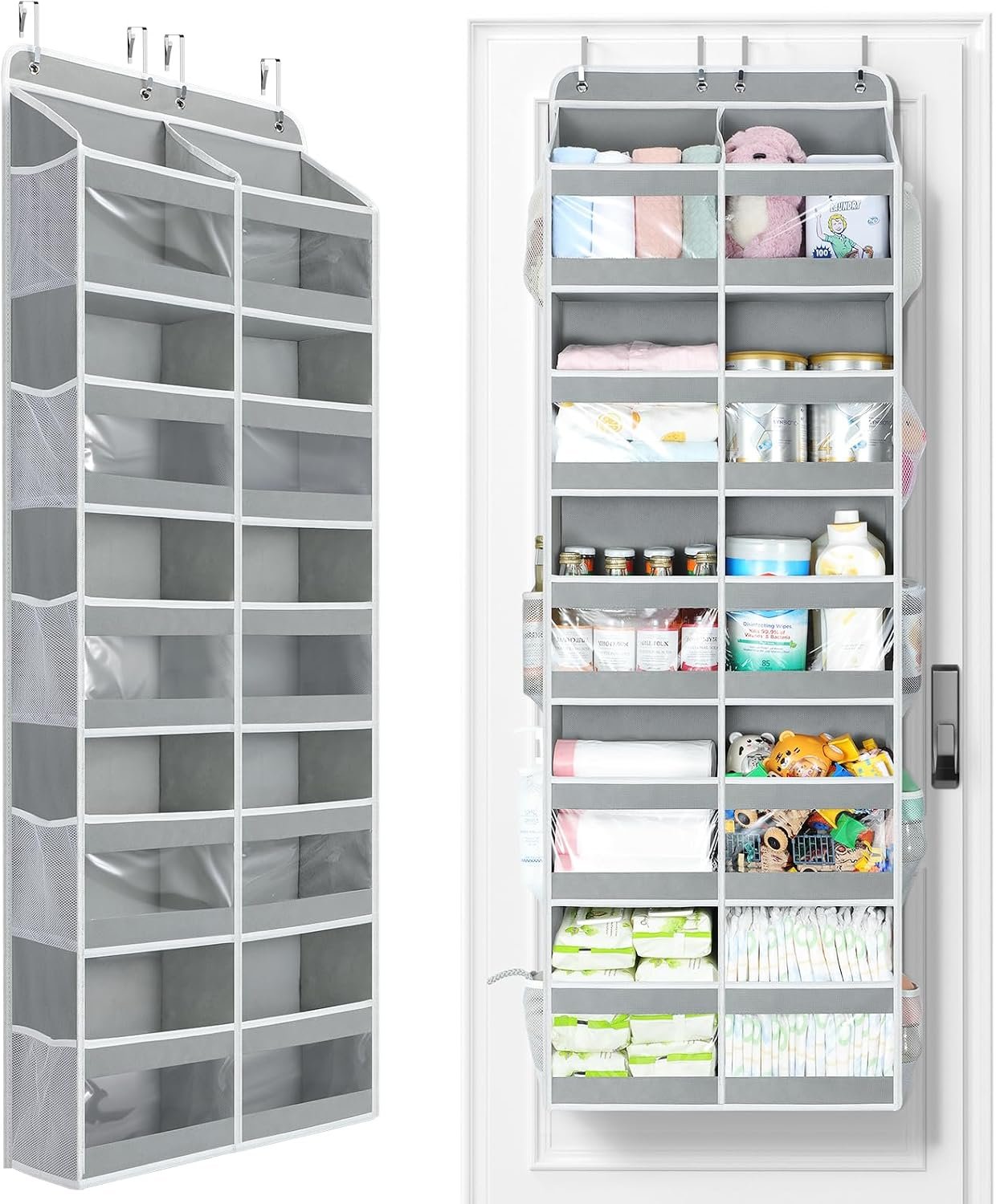 Yecaye 5-Tier Over The Door Organizer Dual-Column, 80lbs Load Over The Door Storage of 10 Compartments, Heavy Duty Door Organizer Hanging for Bedroom Closet Dorm Bathroom Pantry, Grey 1 Pack