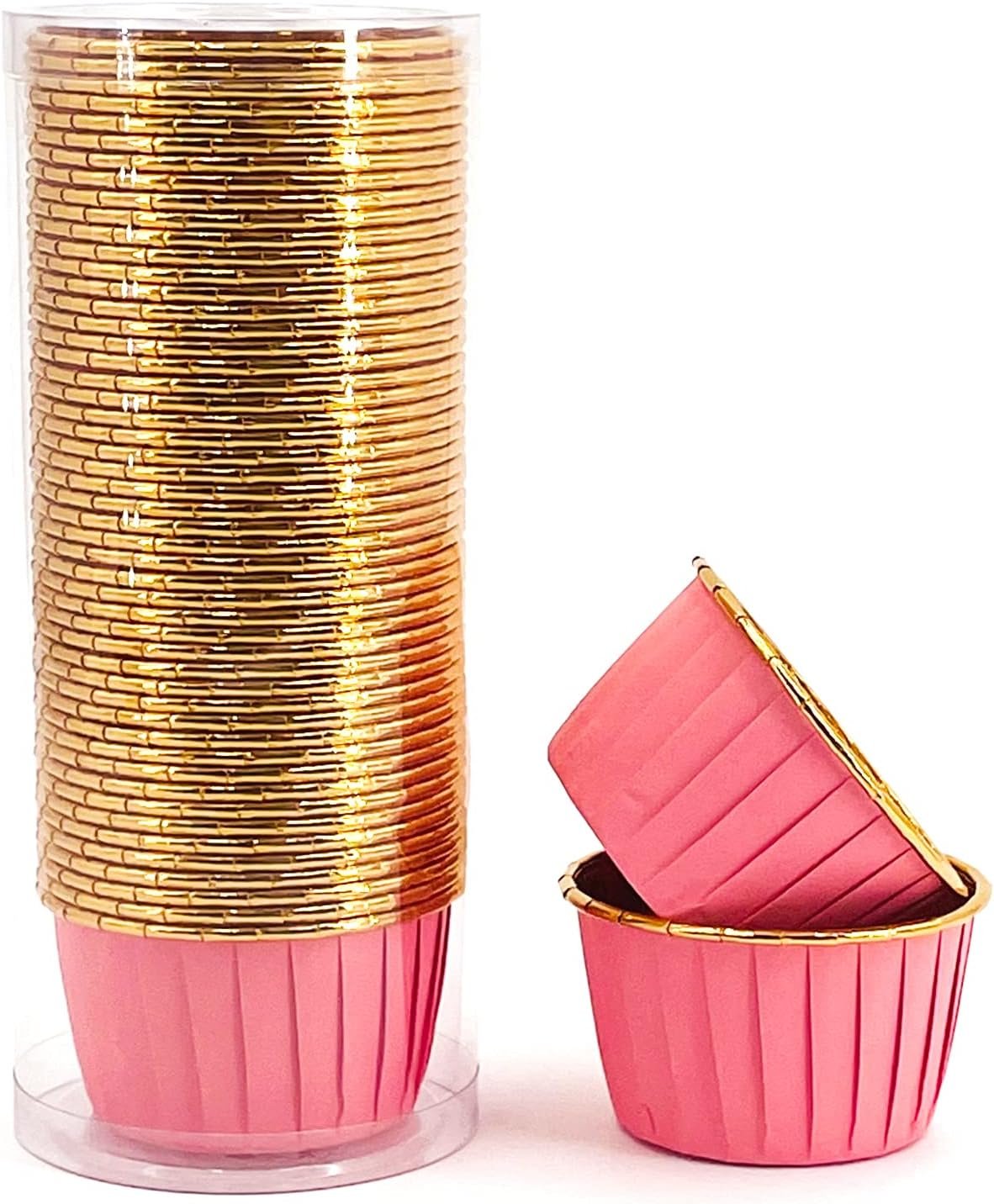Party Hippo Cupcake Cups, 3.5 Oz 50 pcs Disposable Foil Muffin Liners, Gold Baking Cups, Ramekin Aluminum Cupcake Tip Pan Ramekin Holders, Little Baking Cups (50, Pink)