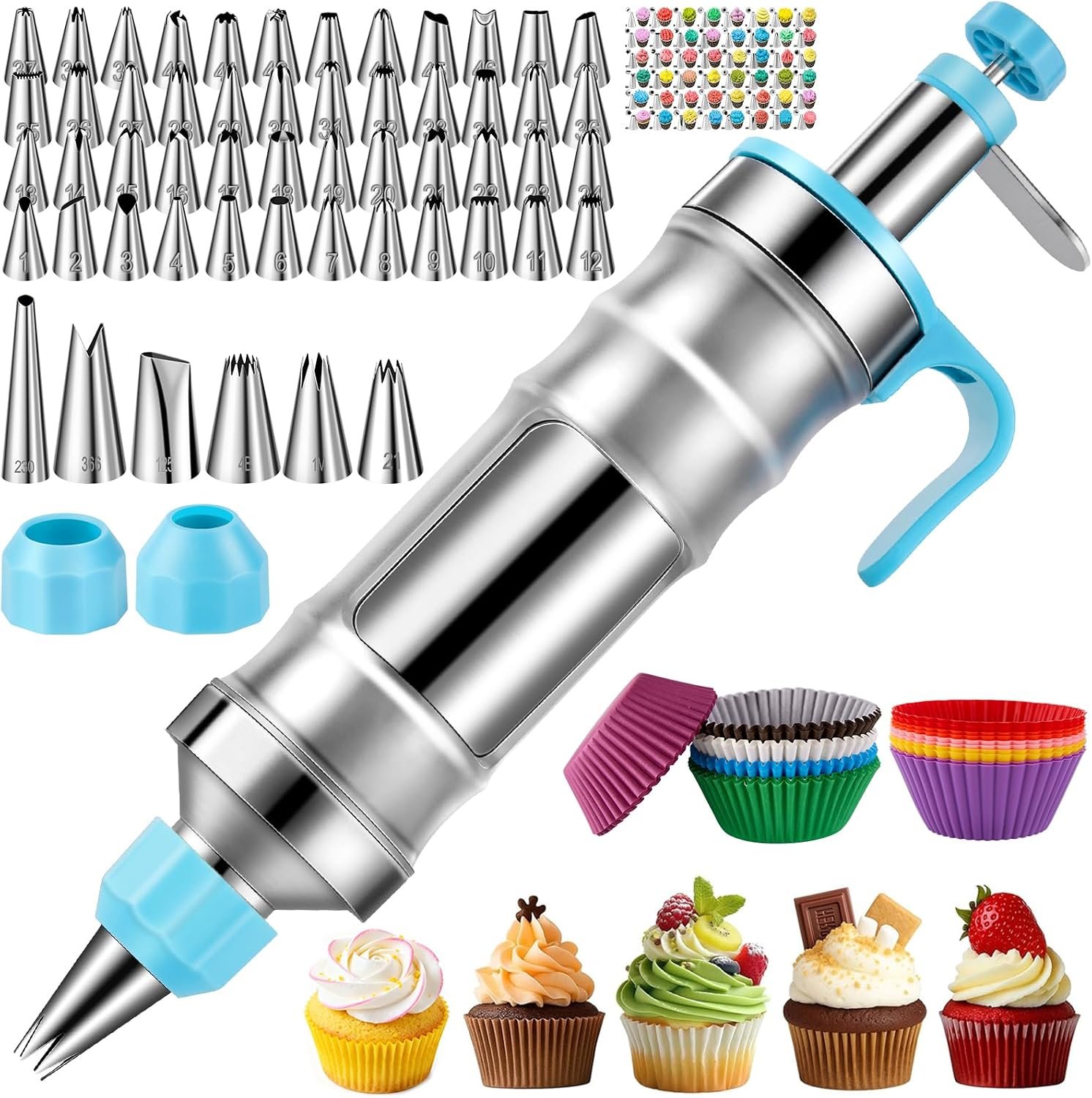 Cake Decorating Tools Supplies Kit: 164pcs Baking Accessories, Dessert Piping Syringe and Icing Tips Set – Puffs Cupcake Frosting Piping Bakery Set for Adults Beginners or Professional, Blue