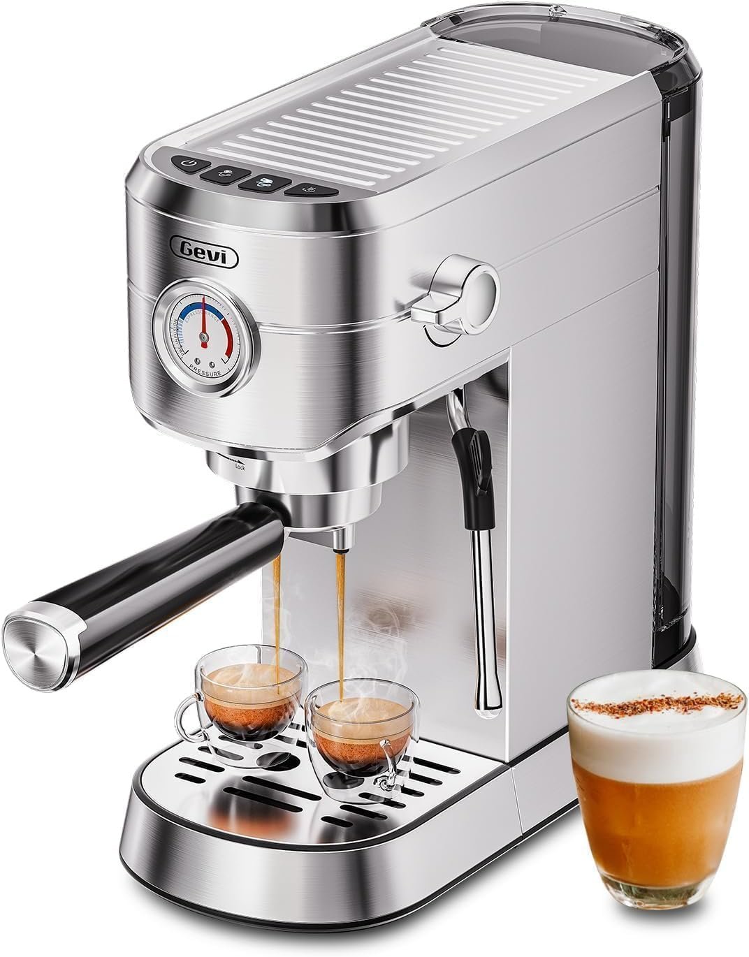 Gevi 20 Bar Compact Espresso Machine for Home,Latte、Cappuccino Coffee Maker | Removable Water Tank; Include Necessary Accessories; Can Make Americanos; Easy to Clean and Maintain; with Milk Frother;