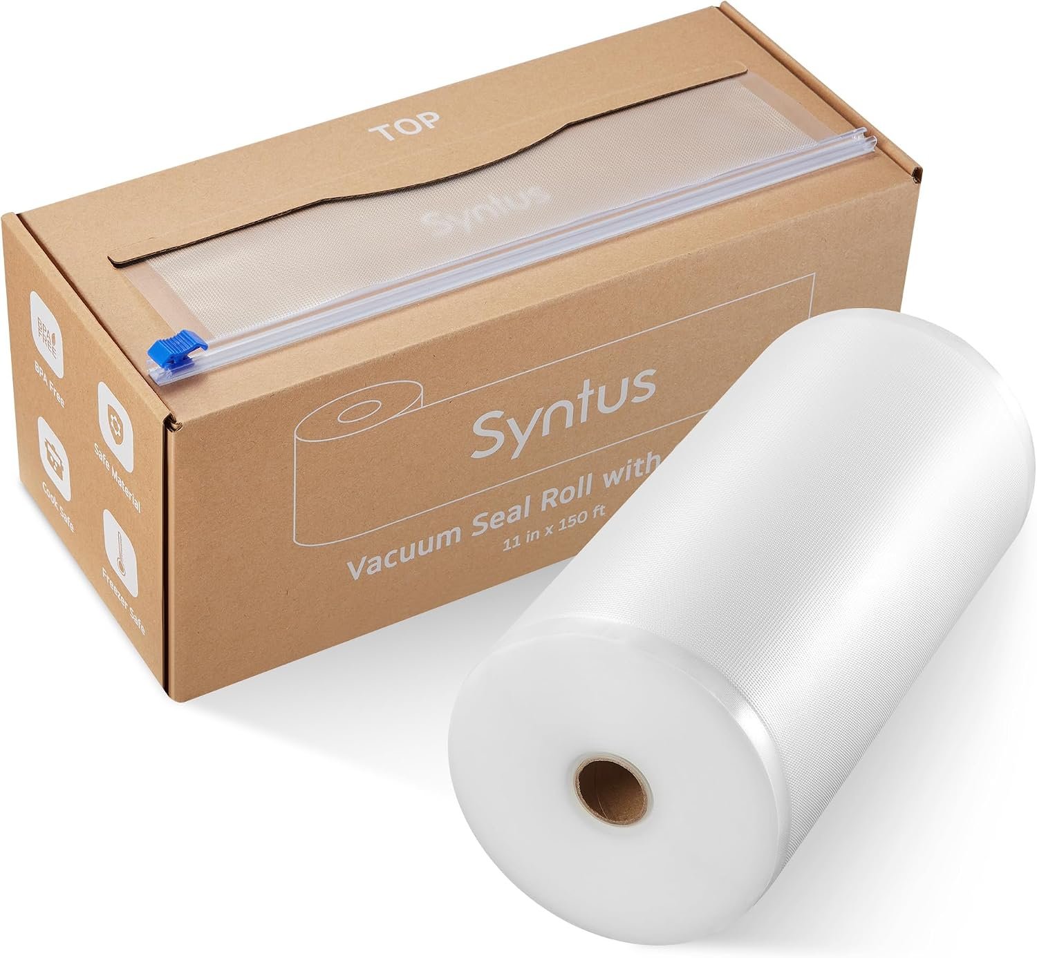 Syntus 11″ x 150′ Vacuum Sealer Bags for Food Seal Rolls with Cutter | BPA Free, Sous Vide Microwave Freezer Safe, Custom Size, Effortless and Precise Cutting, Works with All Vacuum Sealers