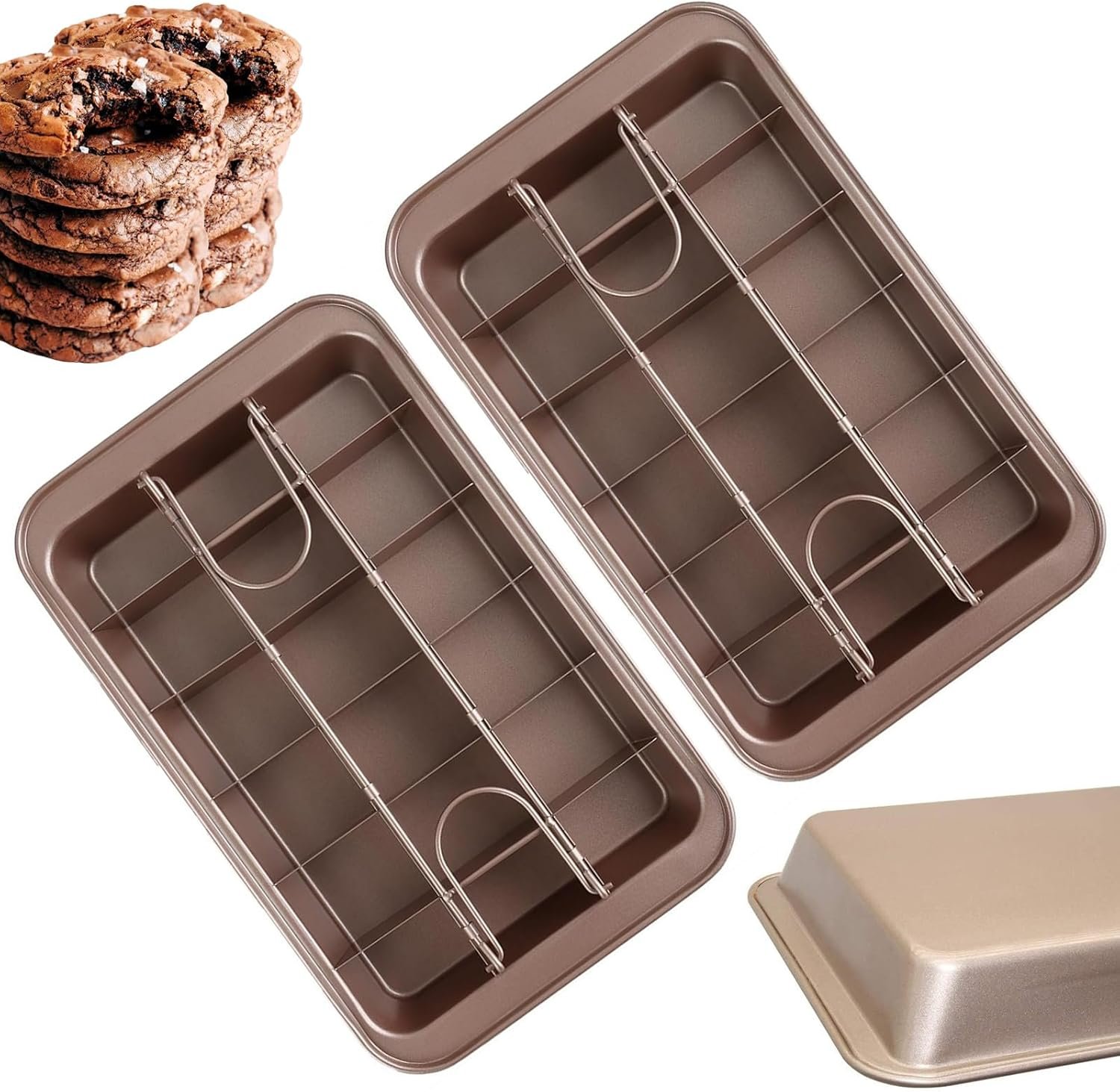 RHBLME 2 Pack Brownie Pan with Dividers, 12.2″ x 7.7″ x 1.6″ Nonstick Carbon Steel Baking Loaf Pan Baking Pan, 18 Pre-slice Brownie Baking Tray for Bread Cookie Cake Fudges Chocolate