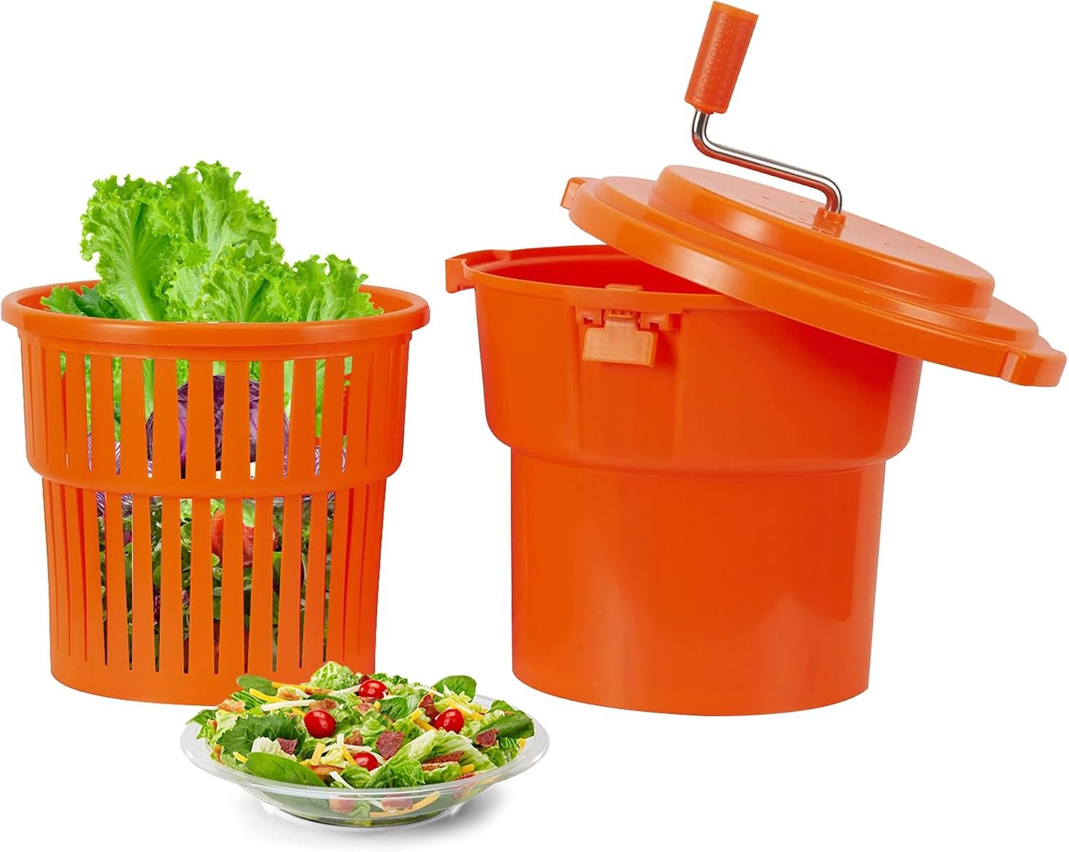 Commercial Salad Spinner 2.5 Gal / 10 Qt Heavy Duty Manual Lettuce Dryer with Stainless Steel Shaft, Large Capacity Vegetable Dryer Basket with Brake & Drain System for Restaurant Kitchen & Food Prep