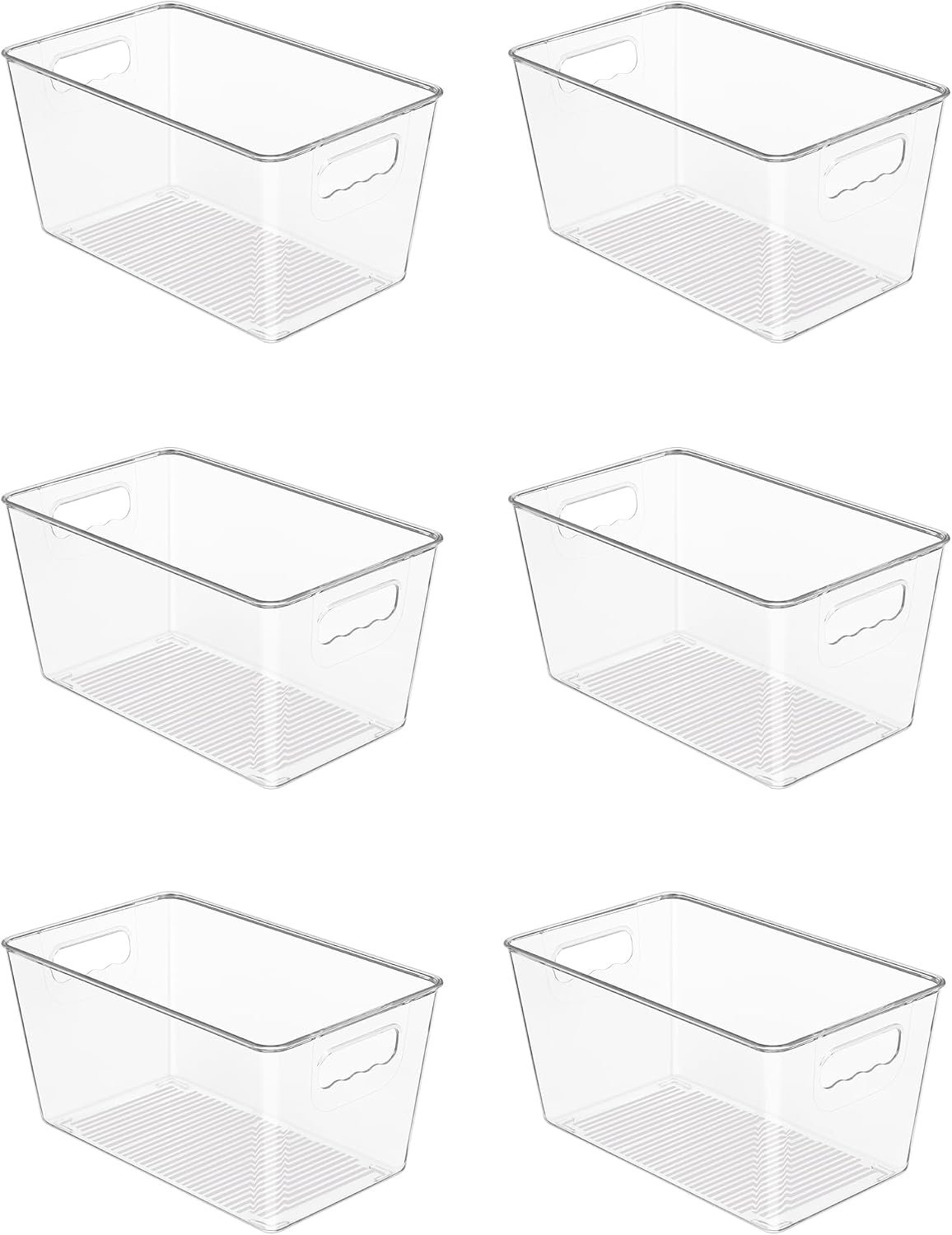 Vtopmart 6 Pack Clear Storage Bins, Pantry Cabinet Organizer Bins, Medium | Plastic Pantry Storage Bins with Handle, Storage Containers for Fridge, Cabinet, Kitchen, Countertops, Cupboard, Freezer