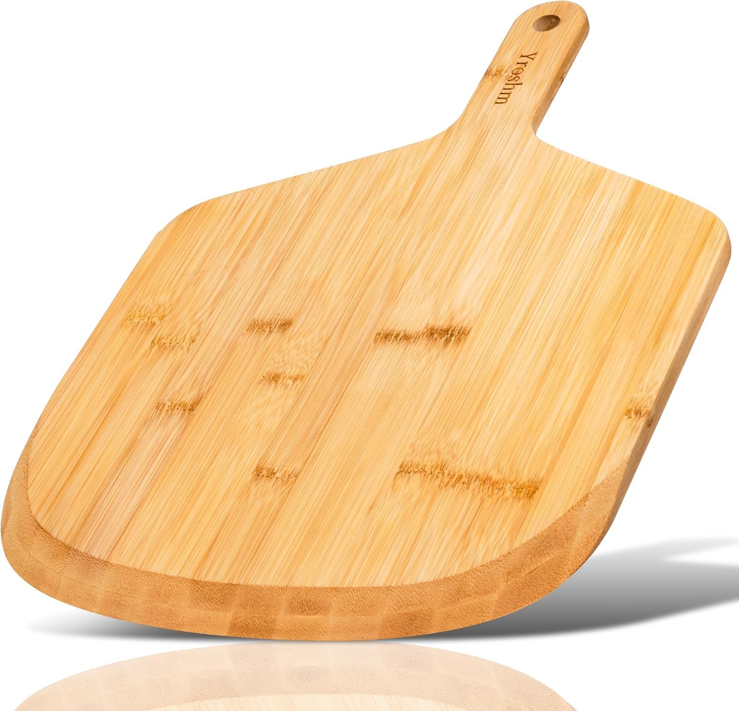 12 Inch Bamboo Pizza Peel Premium Wooden Pizza Board Paddle | with Handle, for Baking, Serving & Cutting, Use for Pizza, Bread, Pastries, Dough, Easy Grip