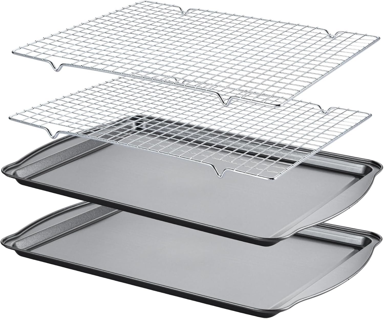 Baking Sheet with Cooling Racks – 17” x 11″ x 0.5″ Carbon Steel Cookie Sheets for Baking [2 Sheets + 2 Racks], Nonstick Baking Pans, Perfect for Baking, Roasting, and More