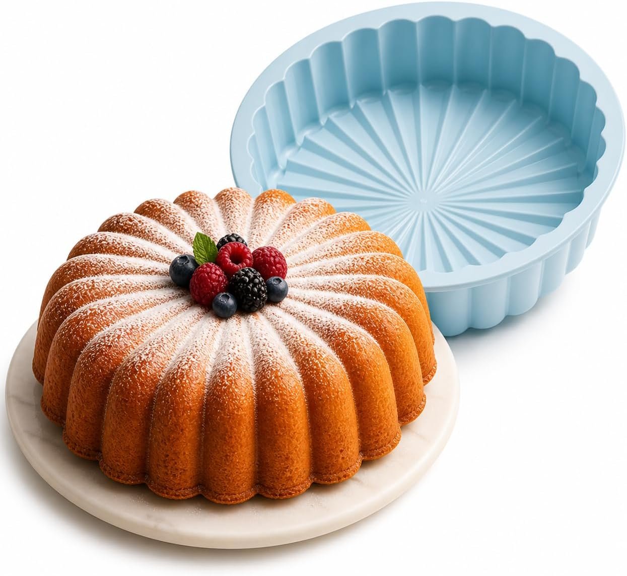 Silicone Fluted Cake Mold | Baking & No-Bake Desserts, Easy Release Pan, For Cakes, Flan, Jello, Cheesecake