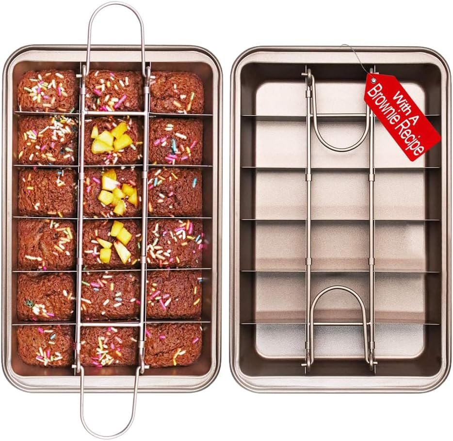 Non Stick Brownie Pan with Dividers, High Carbon Steel Baking Pan, Makes 18 Pre-cut Brownies All at Once – 10.3 X 6.4 X 1.6 Inches （Inside Dimension）