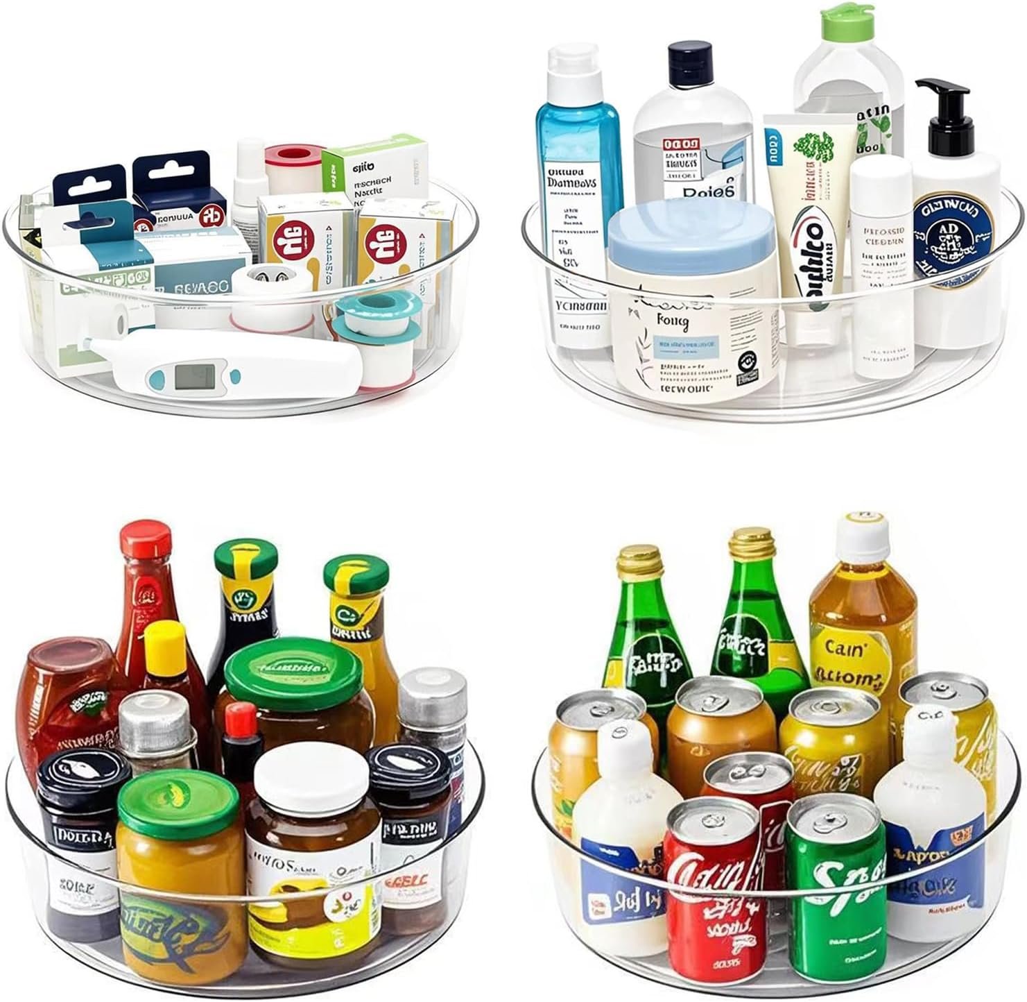 4 Pack Lazy Susan 11.5″ Inch Turntable Organizer Organization Storage Container Bins Spice Rack Cabinet Rotating Condiment for Pantry Countertop Kitchen Vanity Bathroom Jewelry Holder Clear | Pantry Organizers and Storage Container Bins Spice Rack Cabinet Condiment for Countertop Kitchen Fridge Bathroom Holder Clear