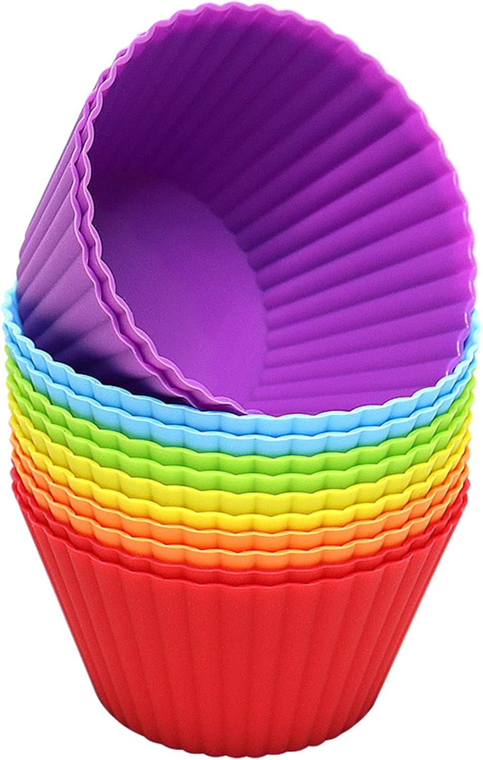 Extra Large Silicone Cupcake Muffin Cups 12 Pack, 3.54 Inch | Non-stick, Reusable, Jumbo, Multicolor, Easy to Clean, for Cupcake, Muffin, Mousse
