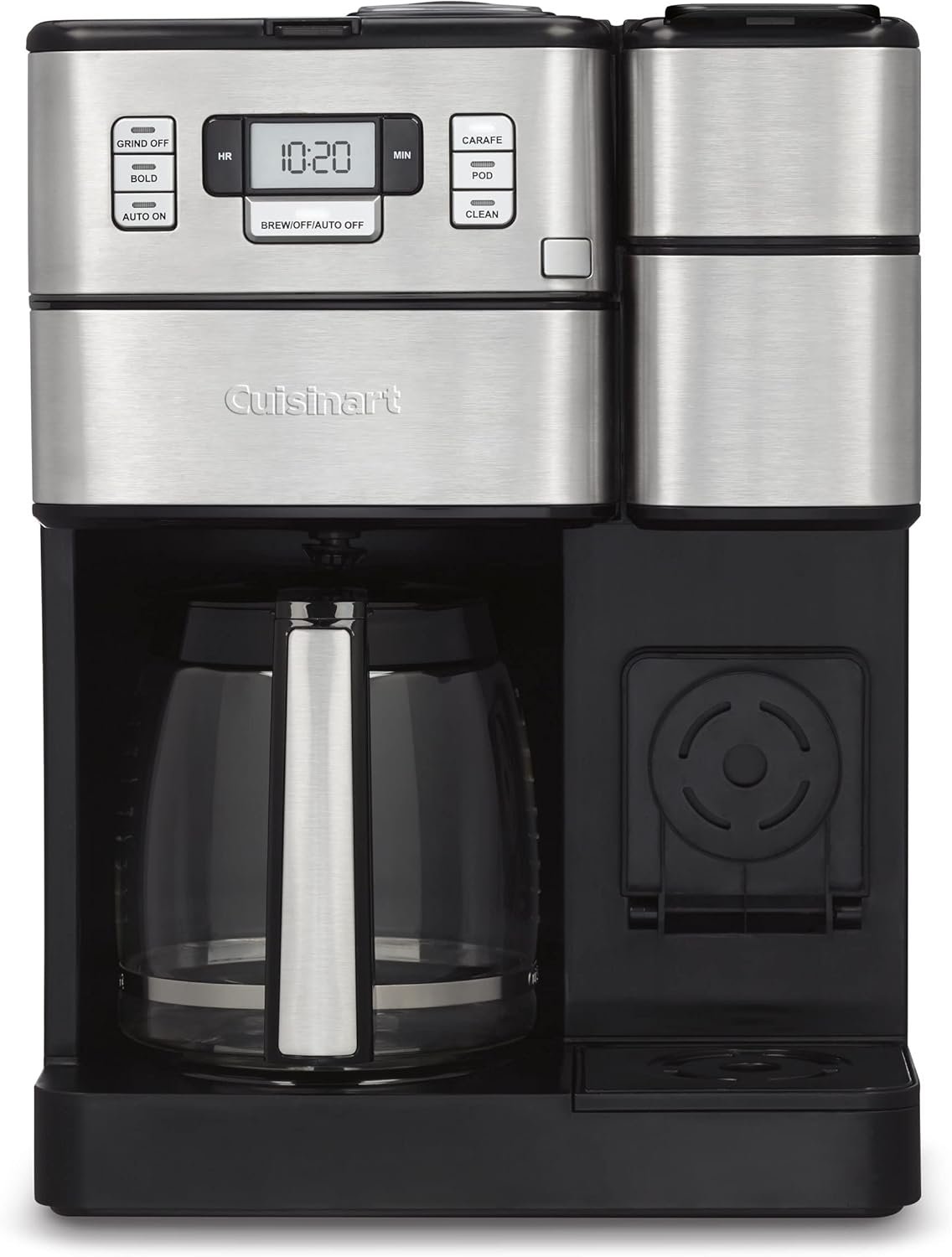 Cuisinart Coffee Maker, 2-in-1 Grinder/Brewer, Single Serve 8/10/12 oz | Grind & brew coffee machine with 12-cup glass carafe, drip-free spout, pod compatibility & 40-oz reservoir, SS-GB1