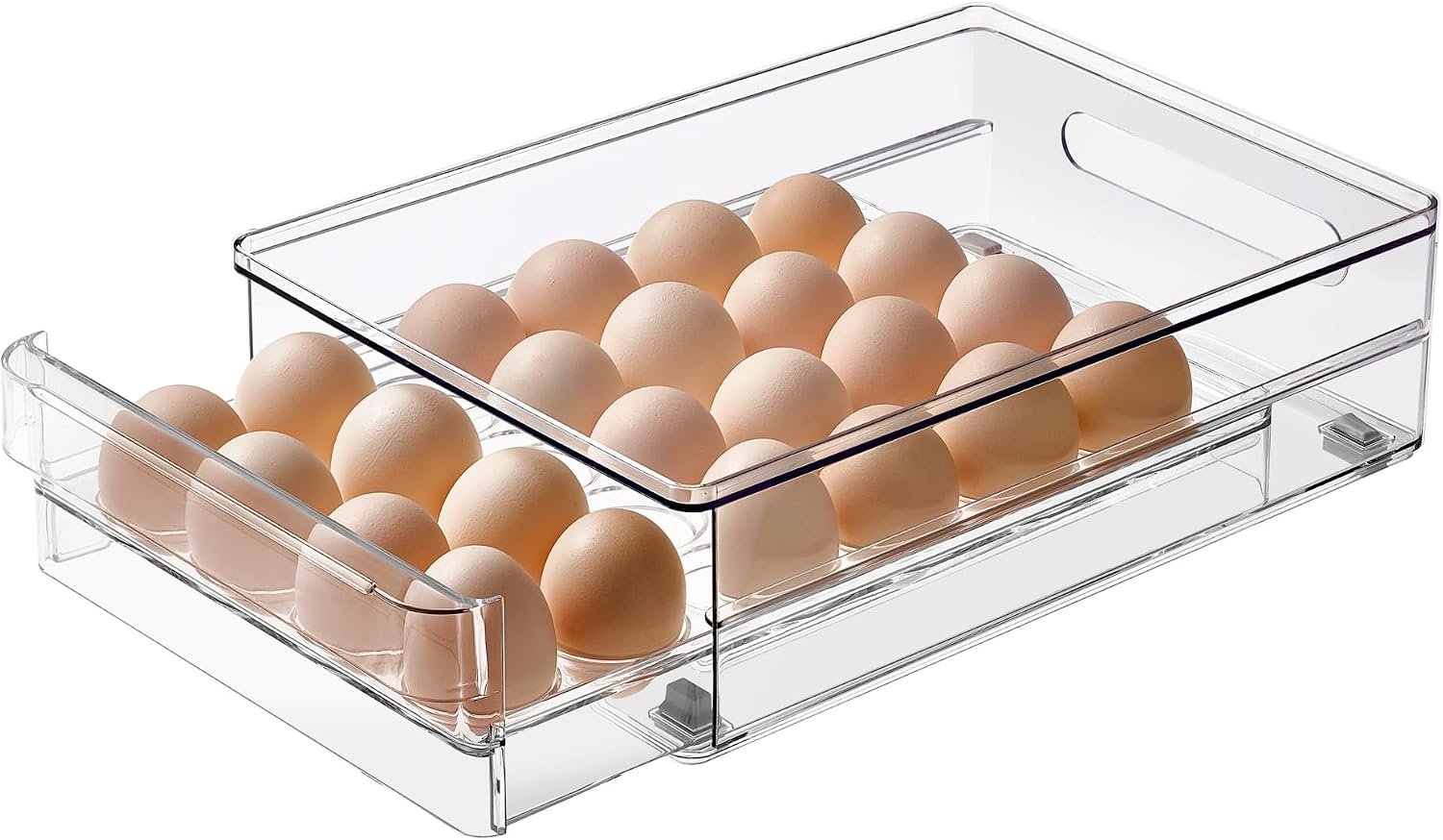 24 Capacity Egg Holder for Refrigerator Organizer Bins, BPA Free Egg Storage Container with Non-Slip Pads, Space-Saving Egg Tray for Fridge Drawer