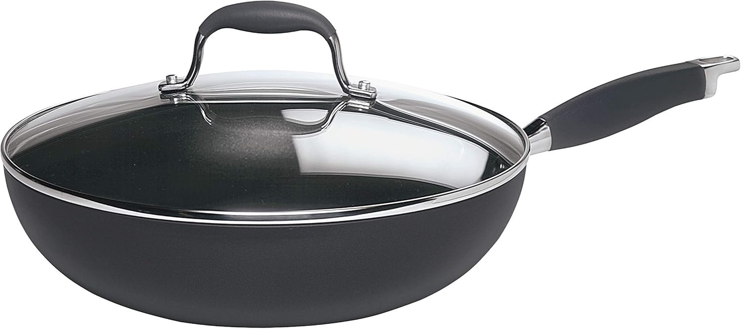 Anolon Advanced Hard Anodized Nonstick Frying Pan/ Fry Saute All Purpose Pan with Lid – 12 Inch, Gray | Hard Anodized Non Stick Saute Pan with Lid, Oven Safe to 350°F, All Purpose Pan, in Gray