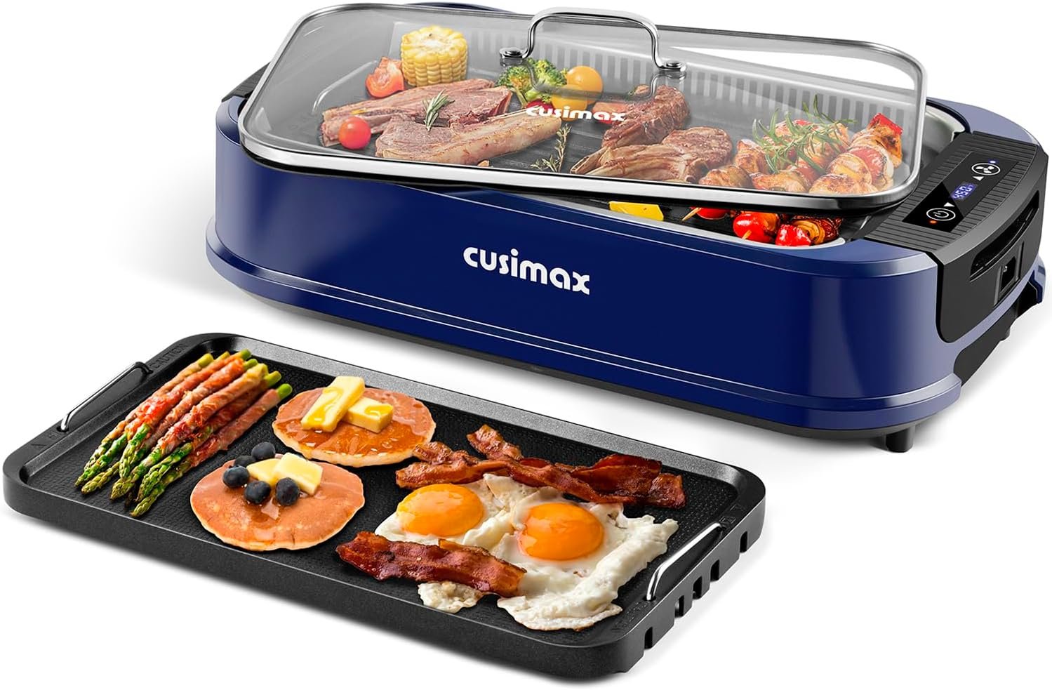 Smokeless Grill, CUSIMAX Electric Indoor Grill Griddle Portable Korean BBQ | 1500W/Adjustable Temperature/Smart LED Display/Non-stick Removable Grill & Griddle Plate/Detachable Parts/Easy Cleanup