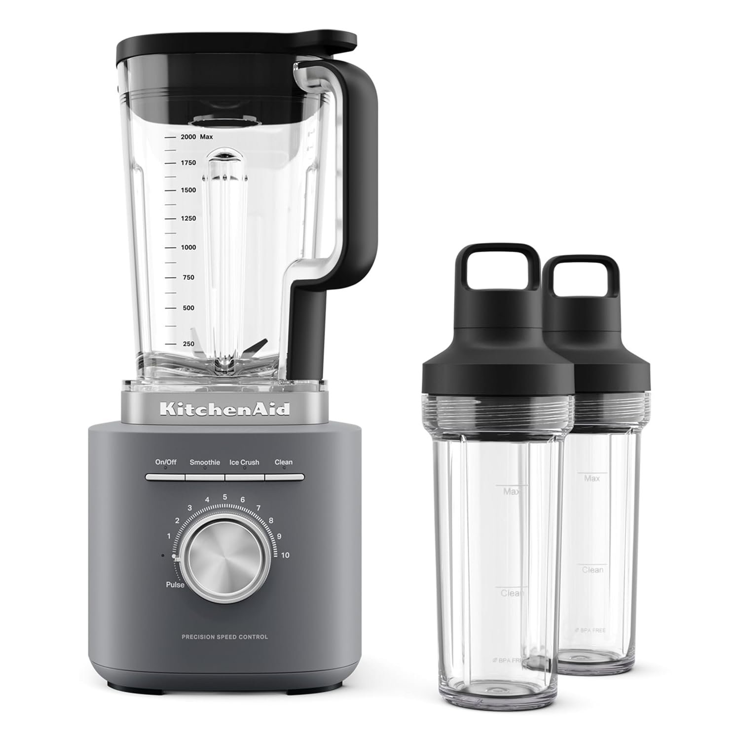 KitchenAid Pure Power Blender with 2 Blending Jars, 1700 Watt Peak Power* | 68 oz Blending Jar, Includes 2 16-oz Personal Blending Jars, Precision Speed Control Knob, Smoothie cycle, Model KSB2078DG
