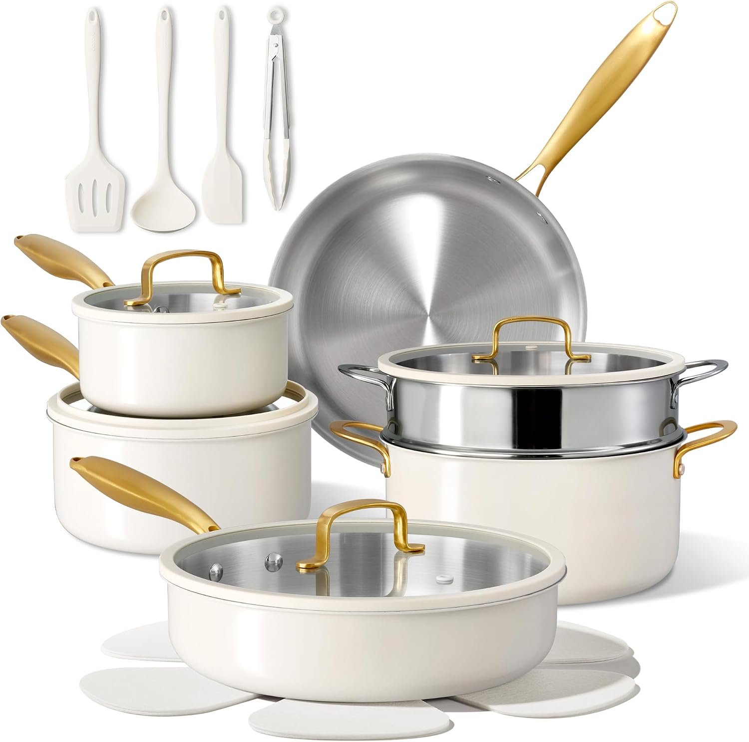 CAROTE 18 PCS Stainless Steel Cookware Set, Pots and Pans Set | Oven & Dishwasher Safe, Kitchen Set with Silicone Lids, Compatible with Induction,Durable