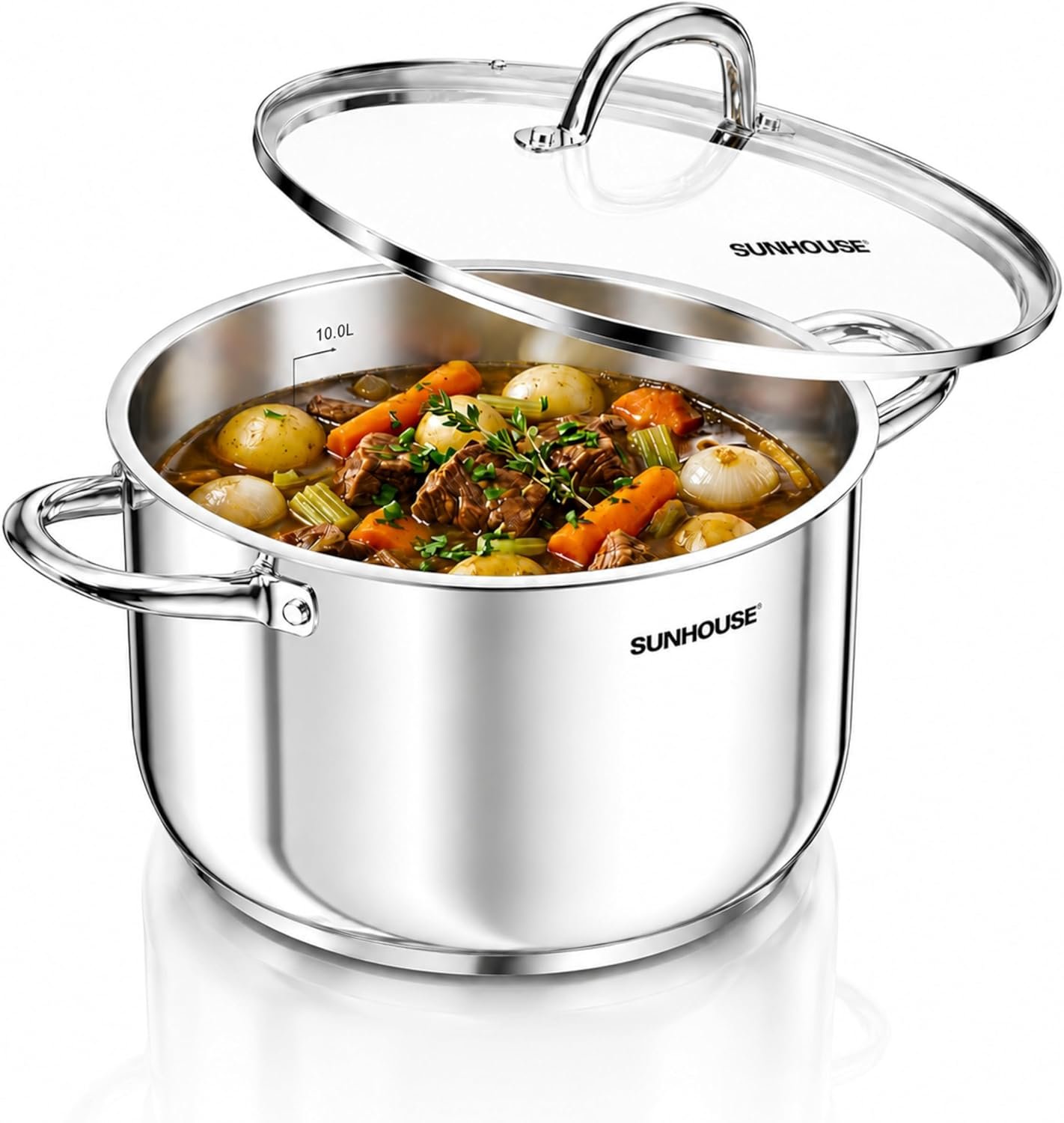 SUNHOUSE 12 Quart Stock Pot with Lid, Stainless Steel Large Pot for Cooking | Big Pots for Pasta, Soup – Stockpot for Canning, Seafood Boil with Impact Bonded Base – Oven Safe & Induction Compatible