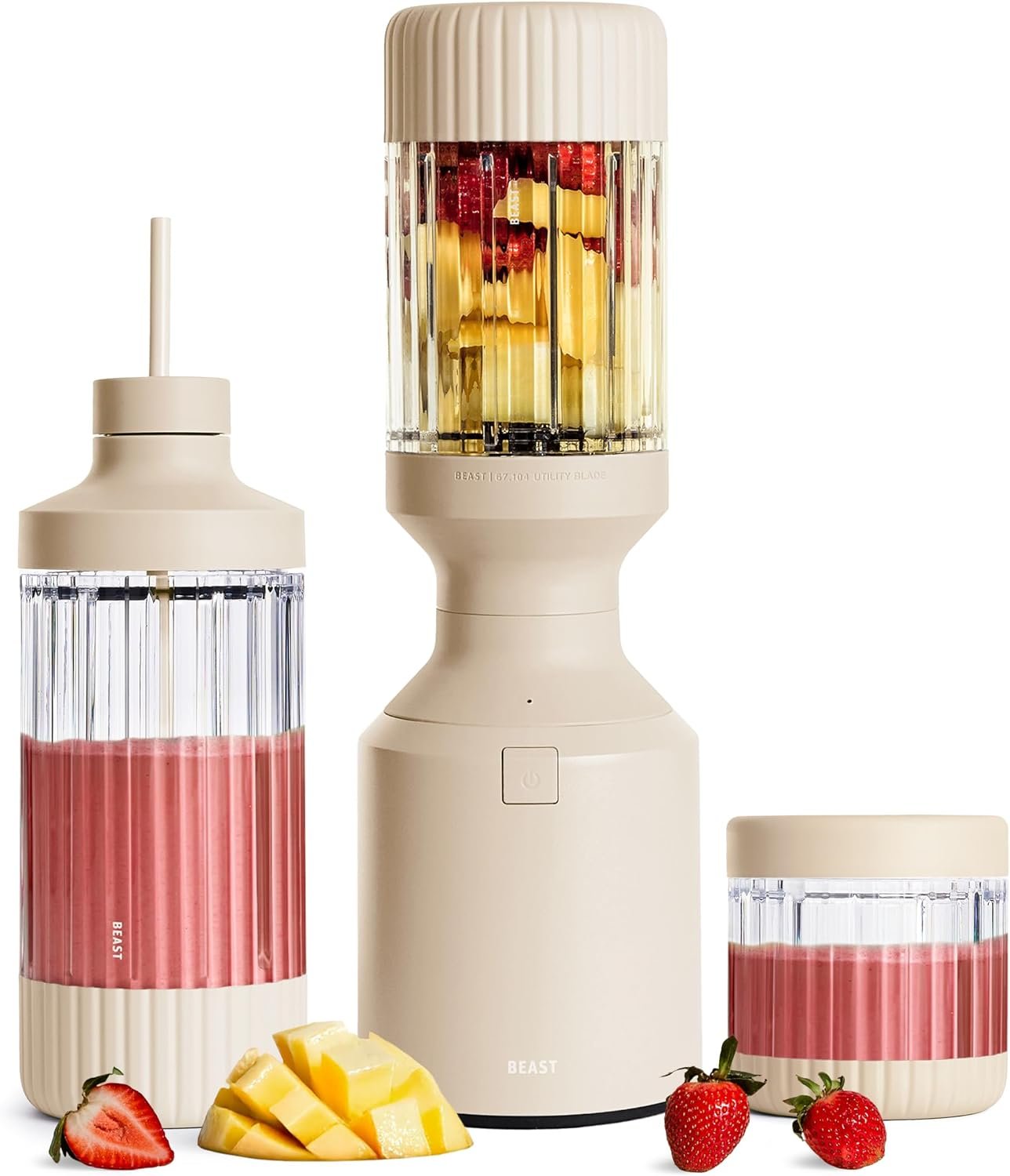 Beast Mega 1200 Plus Countertop Blender, XL Vessel, Sand, 1200W | Smoothies, Shakes, Sauces, Dips & Soups, Blends Ice & Frozen Fruit, Extra Vessels, Straw System