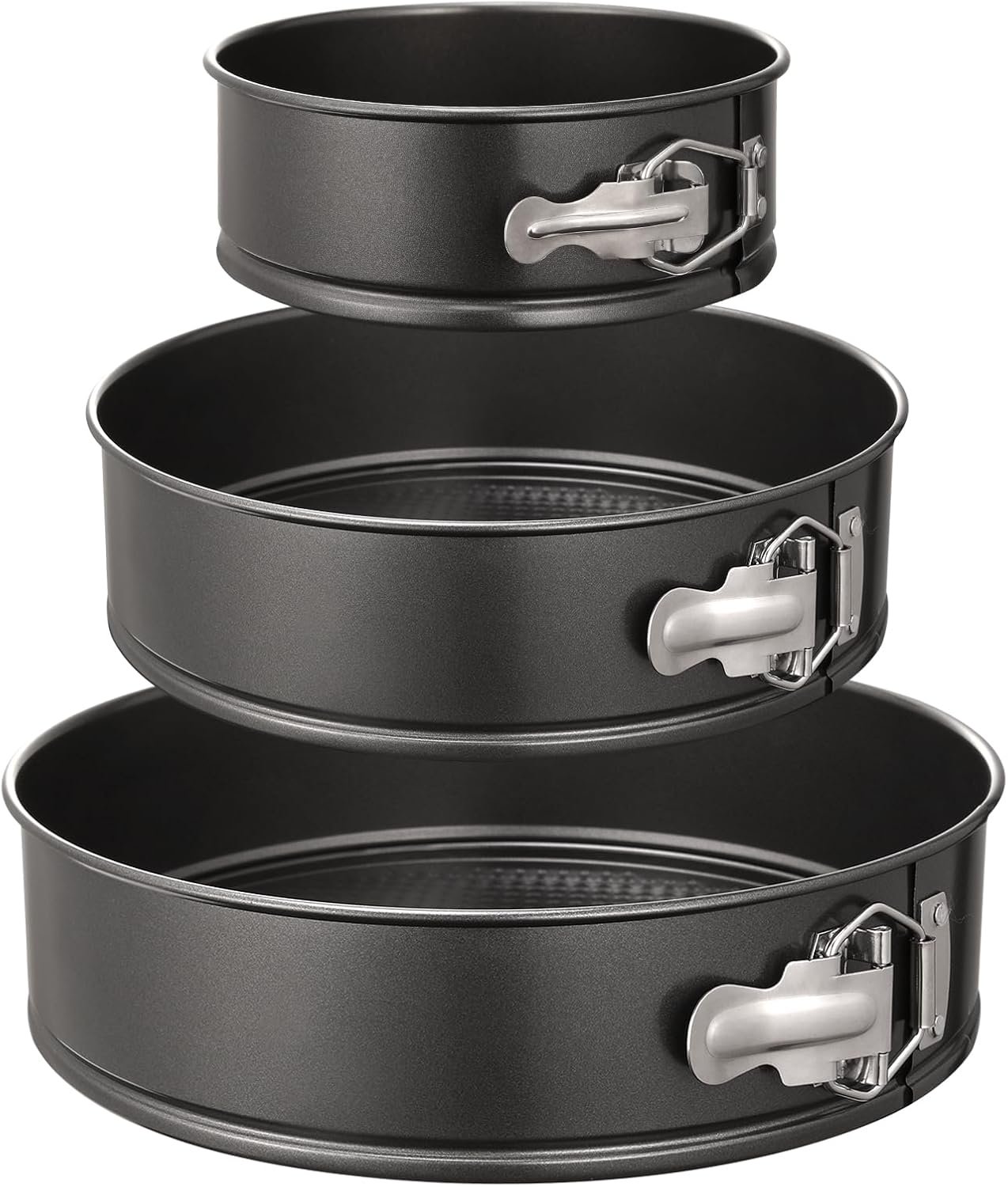 HIWARE Springform Pan Set of 3 Non-stick Leakproof Round Cake Pan Set Includes 3 Pieces 6″ 8″ 10″
