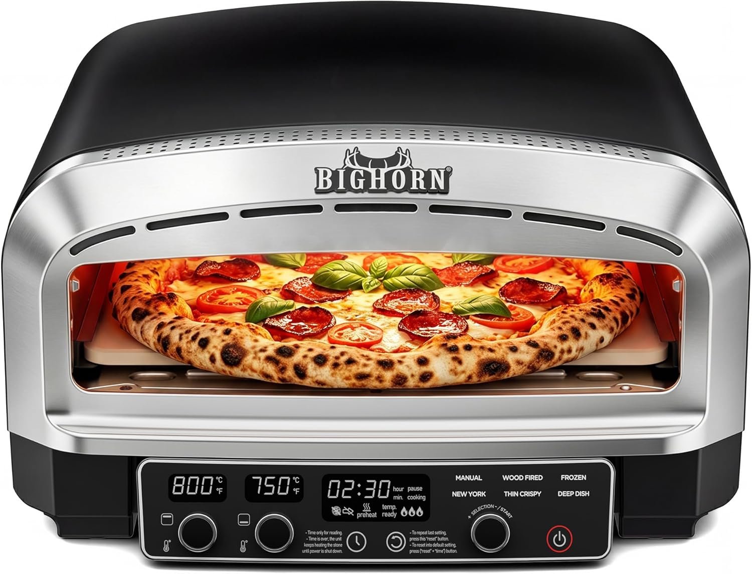 BIG HORN 14-Inch Indoor Pizza Oven, 850°F High-Heat Electric Countertop Pizza Oven for Restaurant-Style Artisan Pizza with Pizza Stone and Pizza Peel, PID Precision Temperature Control
