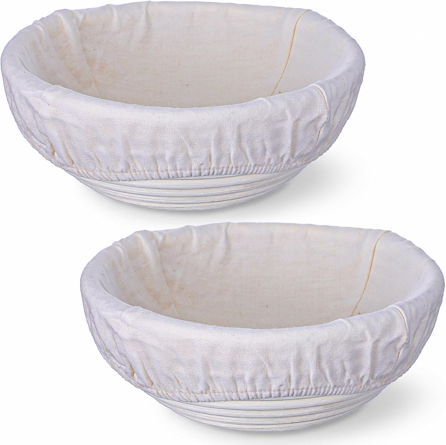 2 Pack Sourdough Bread Proofing Basket Set 7.87” Round Rattan Banneton Bowls with Liners – Natural White Dough Rising Brotform for Artisan Baking, Includes 2 Reusable Linen Covers