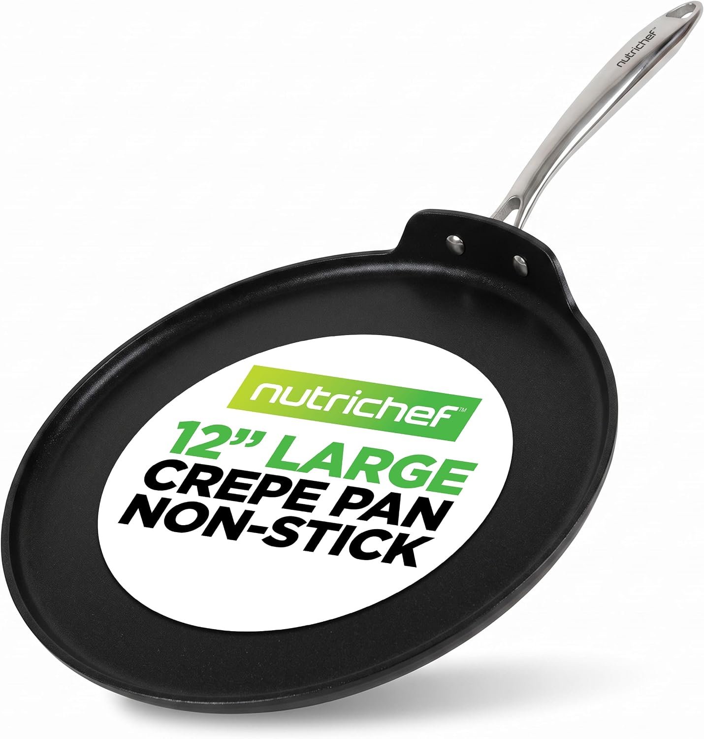 NutriChef 12 Inch Crepe Pan Non Stick, Ideal for Large Pancakes, Dosa, Chapati & Tortillas, Hard-Anodized, Dishwasher Safe