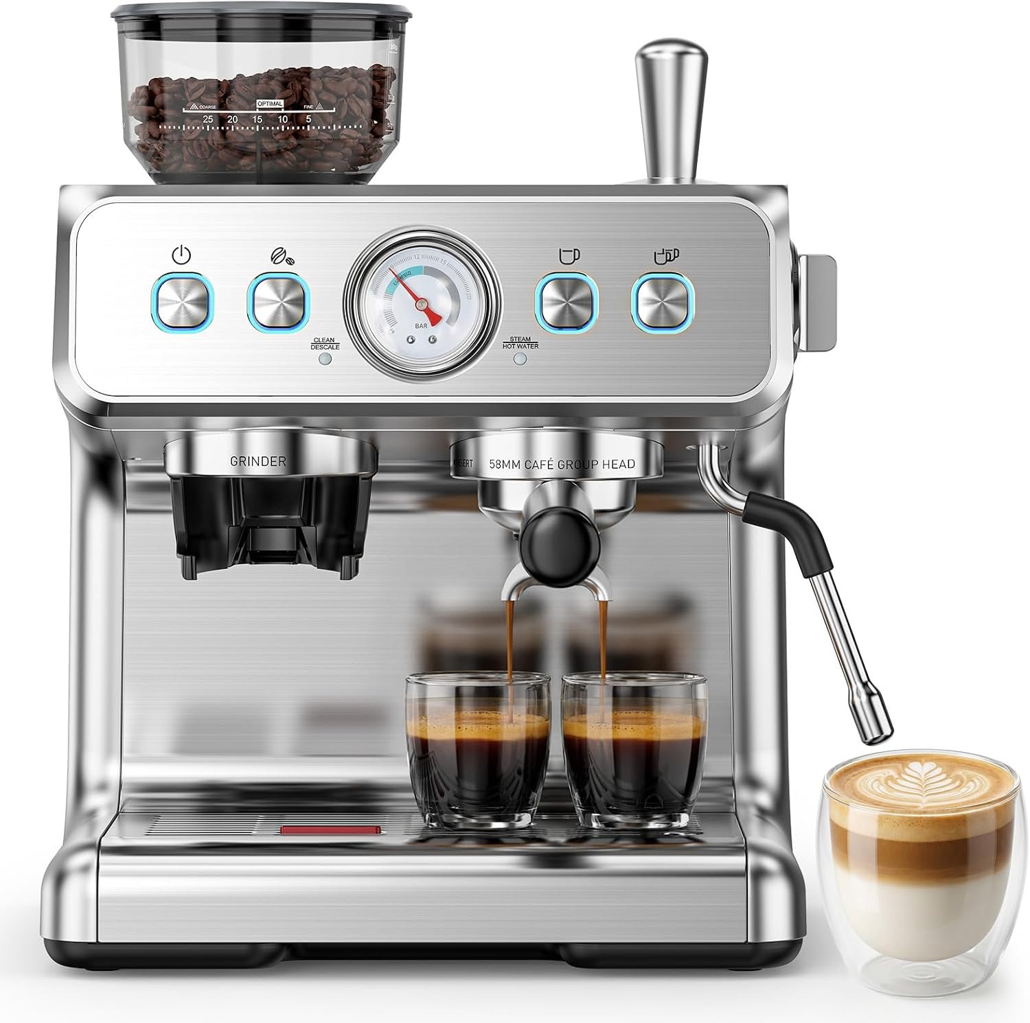 Electactic Espresso Machine with Grinder, 20 Bar Expresso Coffee Machines | Professional Coffee Maker for Latte & Cappuccino with Milk Frother&Steam Wand,Expresso Machines for Home, Kitchen
