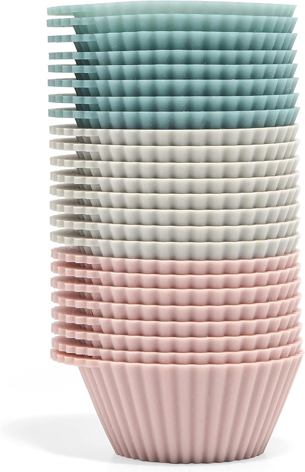 Reusable Silicone Baking Cups Silicone Muffin Liners for Cupcakes, BPA Free, Mini, 24 Pack, Pink Gray Blue