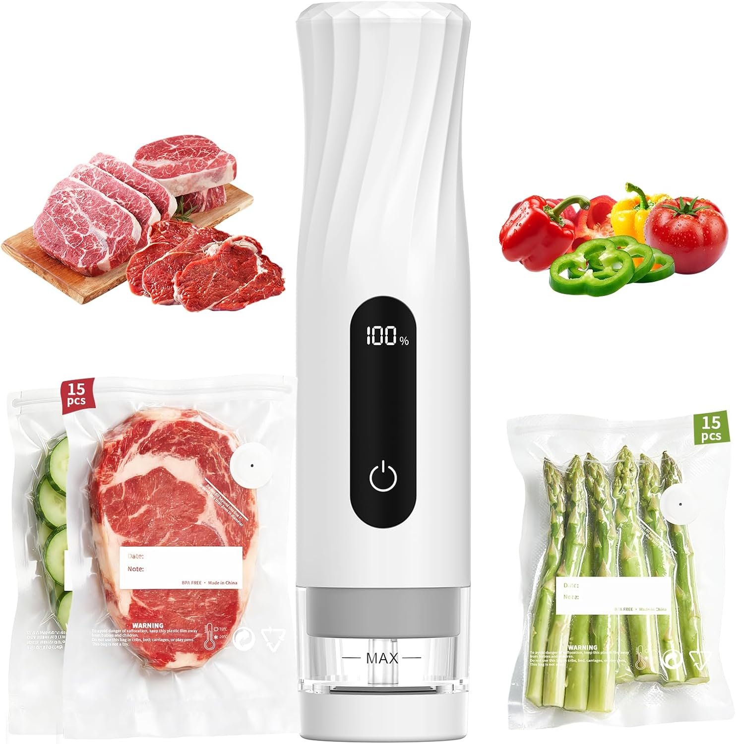 Compact Vacuum Sealer for Food, Handheld Vacuum Sealer Machine with 30 Reusable Bags, Portable Vacuum Sealer for Travel, Wireless and Efficient Seal Food Saver Vacuum Sealer