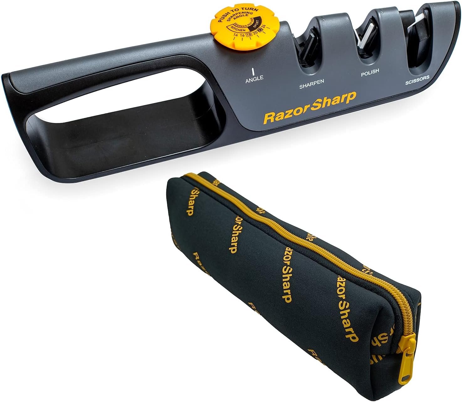 RazorSharp™ Knife & Scissor Sharpener | Adjustable 14-24 Degree Angle Guide | Diamond-Coated Ceramic Whetstones, Works for Kitchen Knives & Professional Chefs, Sturdy Grip & Non-Slip Rubber for Safety