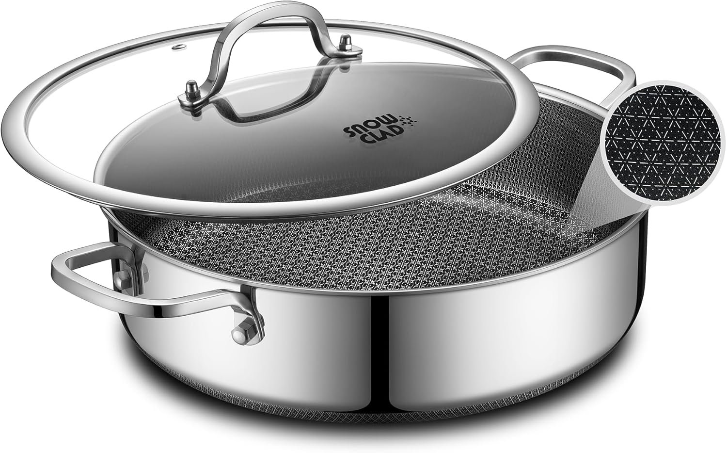 Saute Pan,Hybrid Non Stick 5 Quart Everyday Braiser pan,Chicken Fryer, PFOA Free Cookware,12 inch Deep Frying Pans with Lid,Dishwasher and Oven Safe,Works on Induction,Ceramic and Gas Cooktops